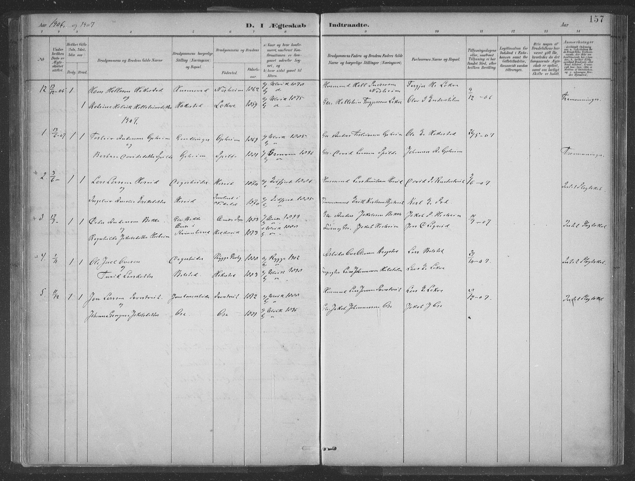 Ulvik sokneprestembete, SAB/A-78801/H/Hab: Parish register (copy) no. A 3, 1883-1908, p. 157