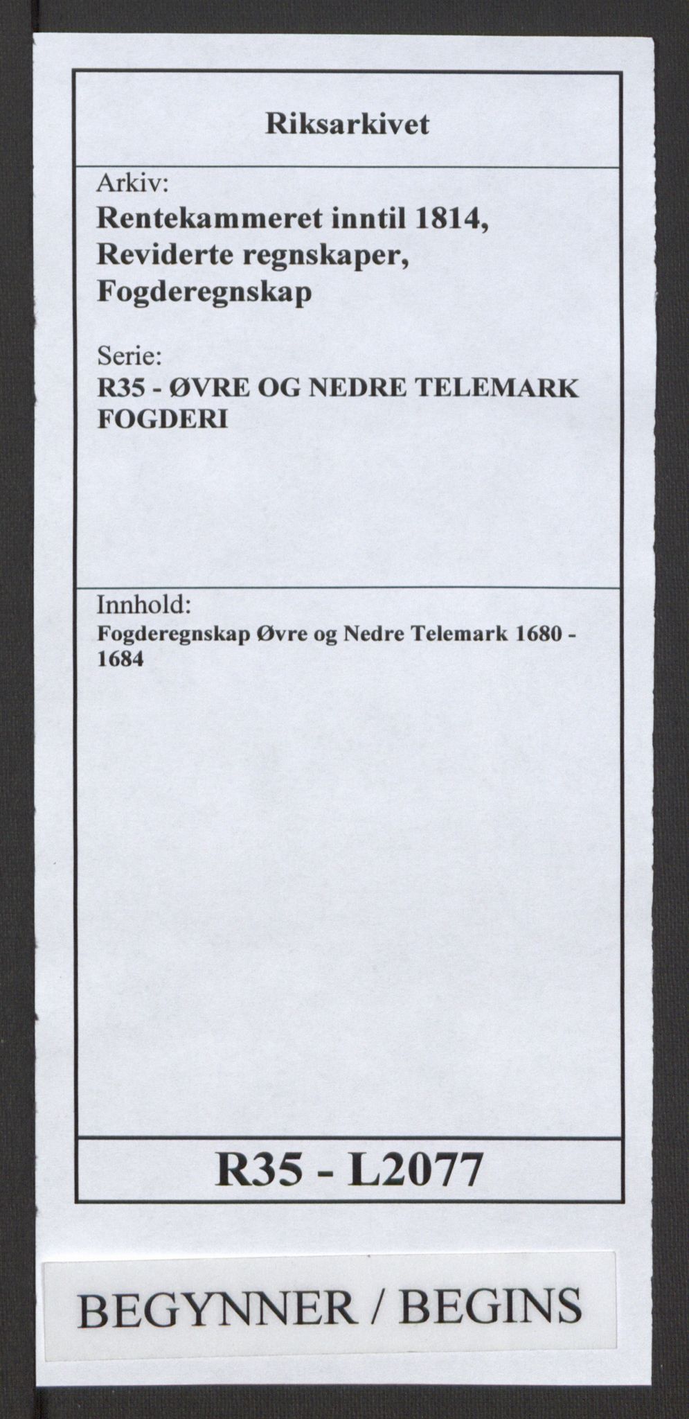 Rentekammeret inntil 1814, Reviderte regnskaper, Fogderegnskap, RA/EA-4092/R35/L2077: Fogderegnskap Øvre og Nedre Telemark, 1680-1684, p. 1