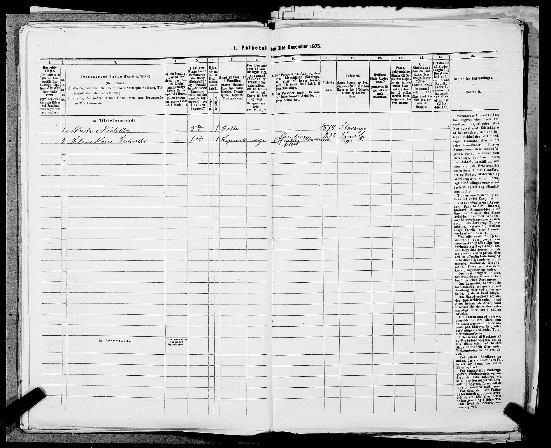 SAST, 1875 census for 1103 Stavanger, 1875, p. 2545