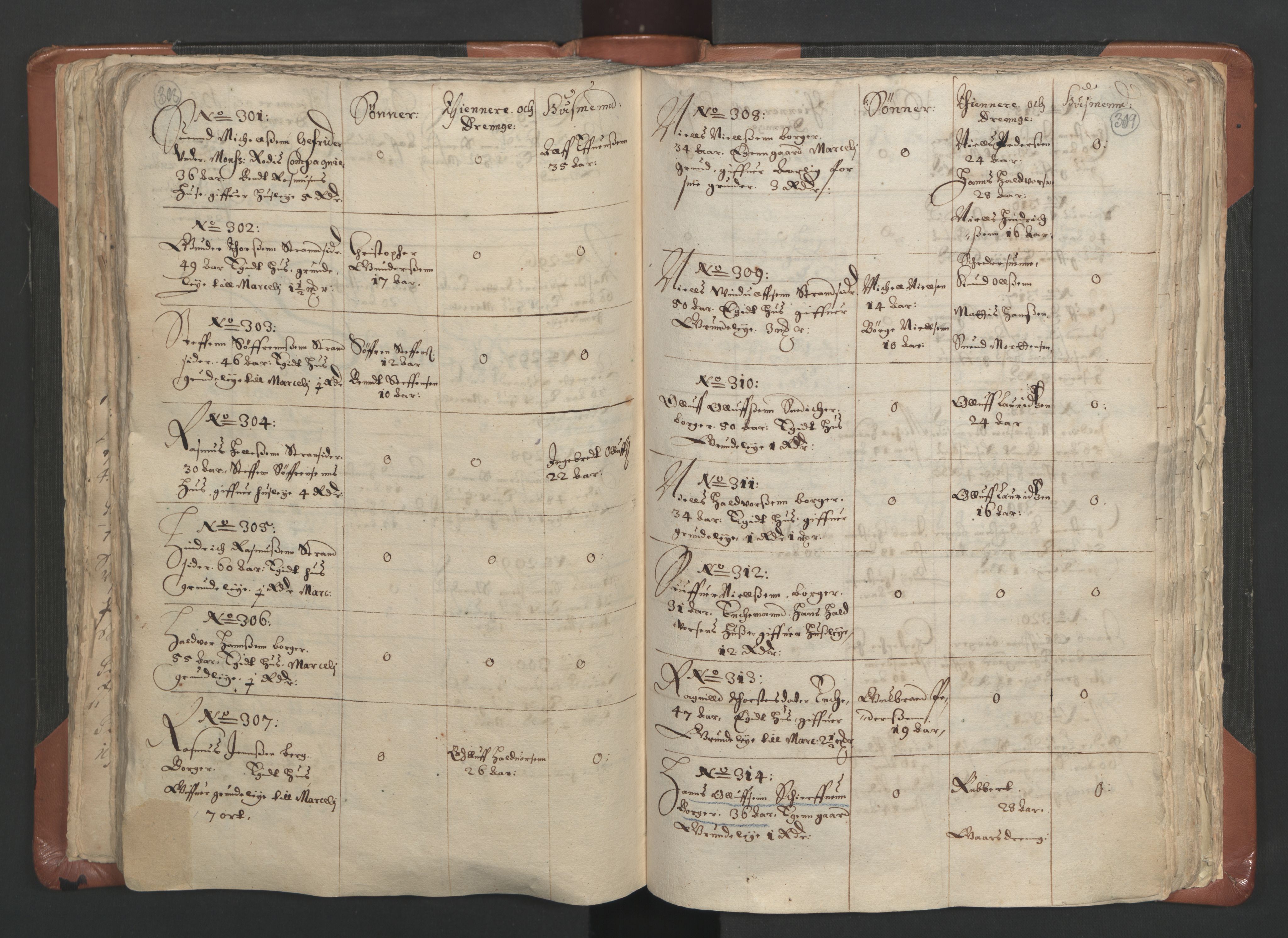 RA, Vicar's Census 1664-1666, no. 9: Bragernes deanery, 1664-1666, p. 308-309