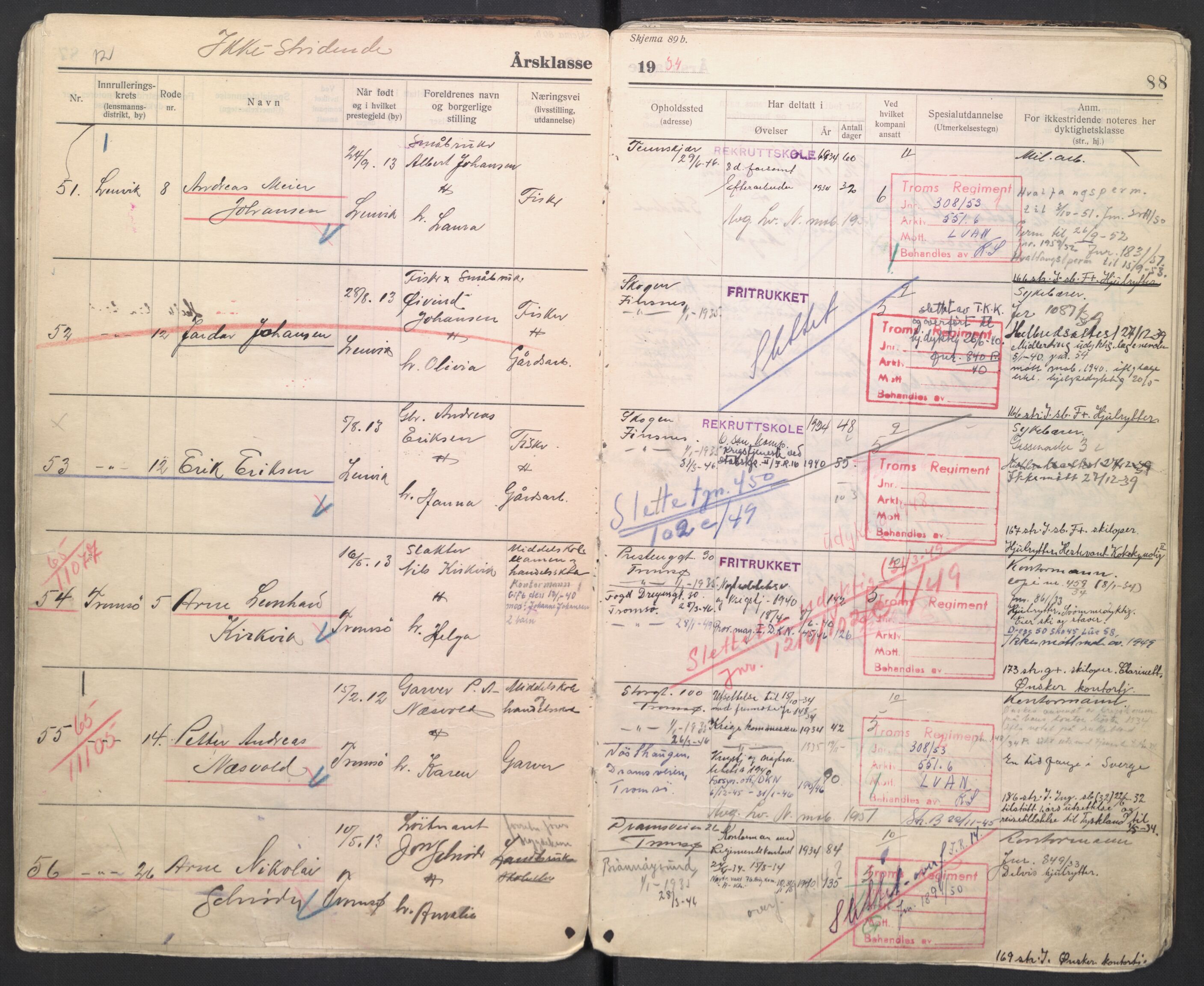 Forsvaret, Troms infanteriregiment nr. 16, AV/RA-RAFA-3146/P/Pa/L0006/0007: Ruller / Rulle for regimentets menige mannskaper, årsklasse 1934, 1934, p. 88