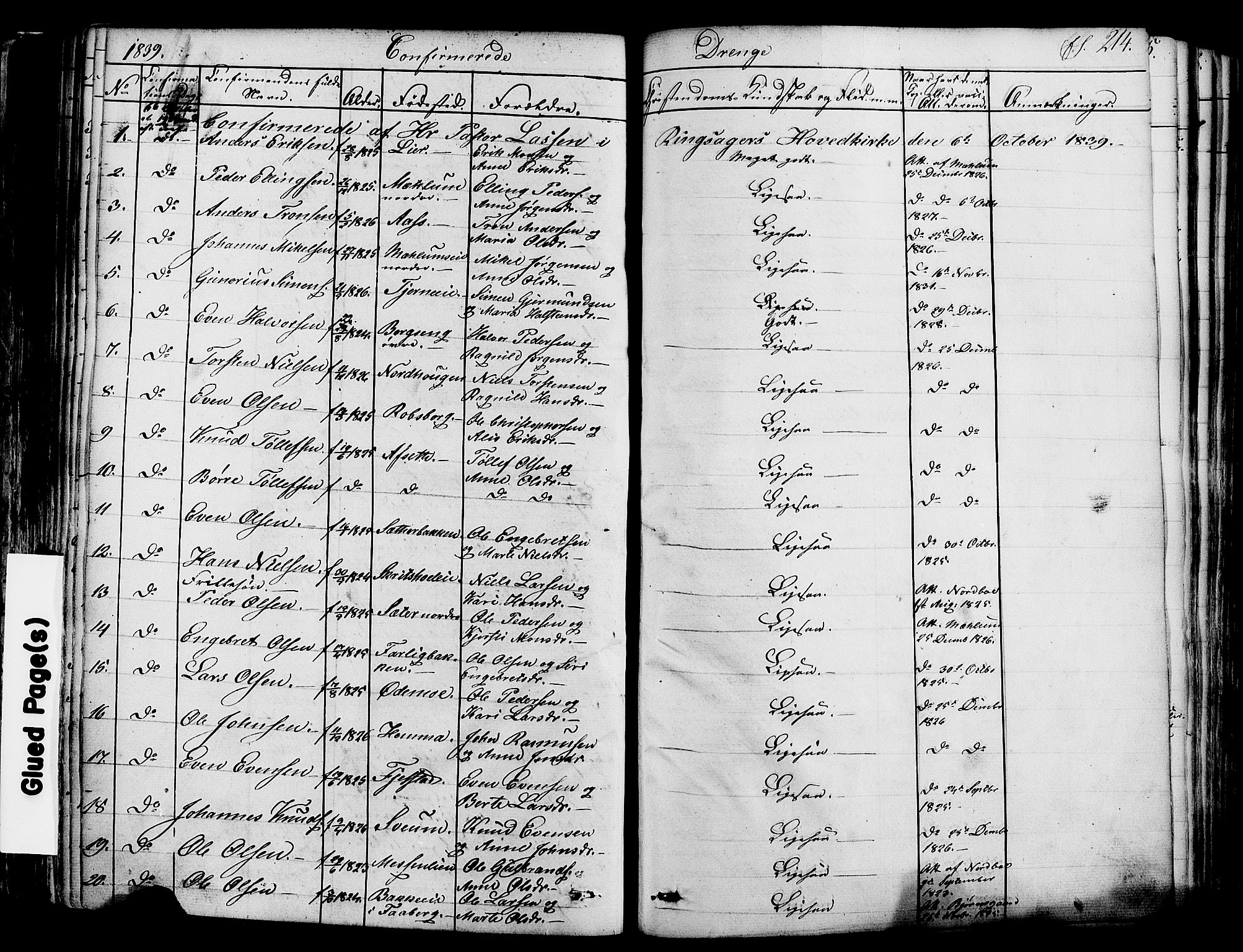 Ringsaker prestekontor, AV/SAH-PREST-014/K/Ka/L0008: Parish register (official) no. 8, 1837-1850, p. 214