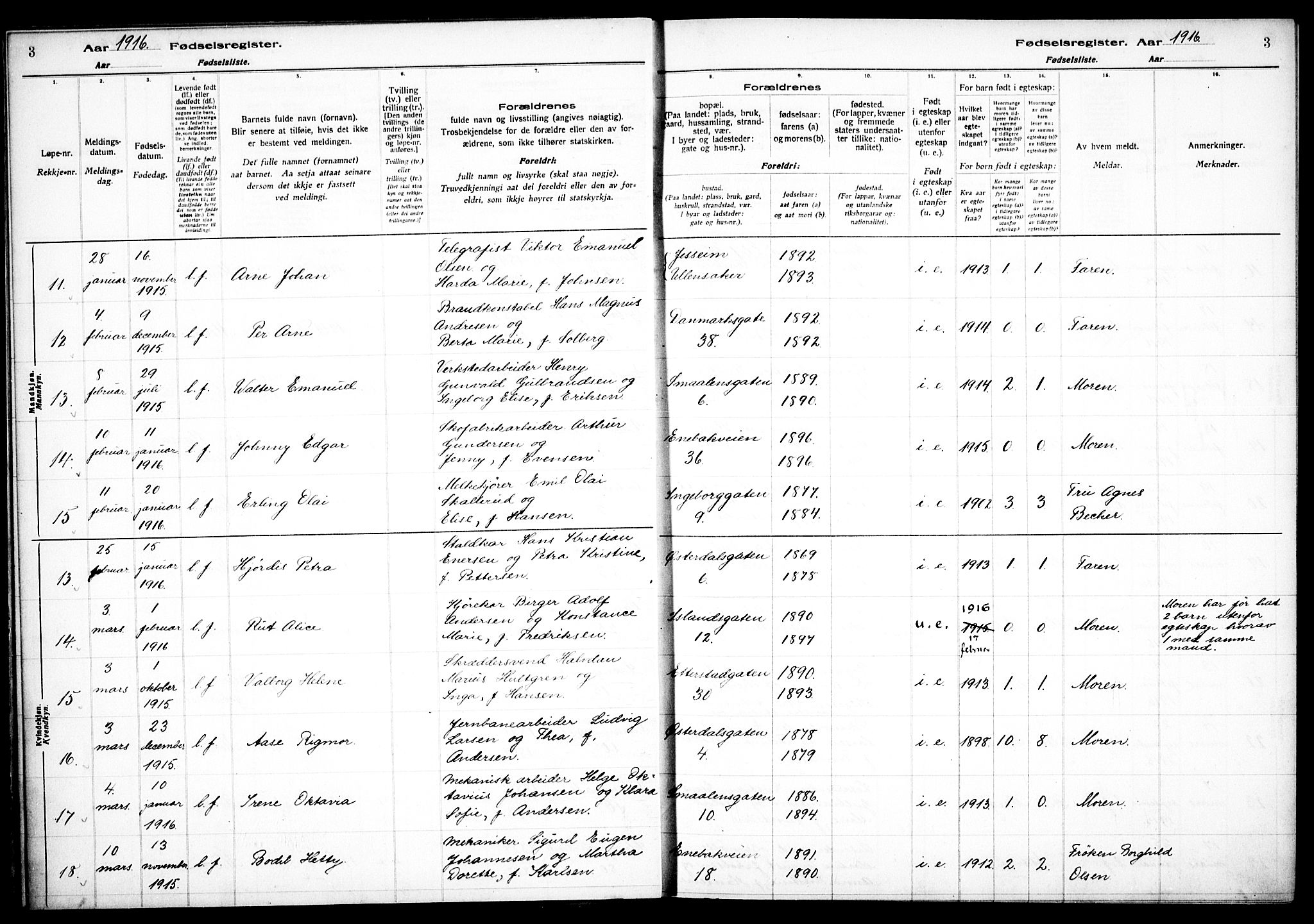 Vålerengen prestekontor Kirkebøker, AV/SAO-A-10878/J/Ja/L0001: Birth register no. 1, 1916-1924, p. 3