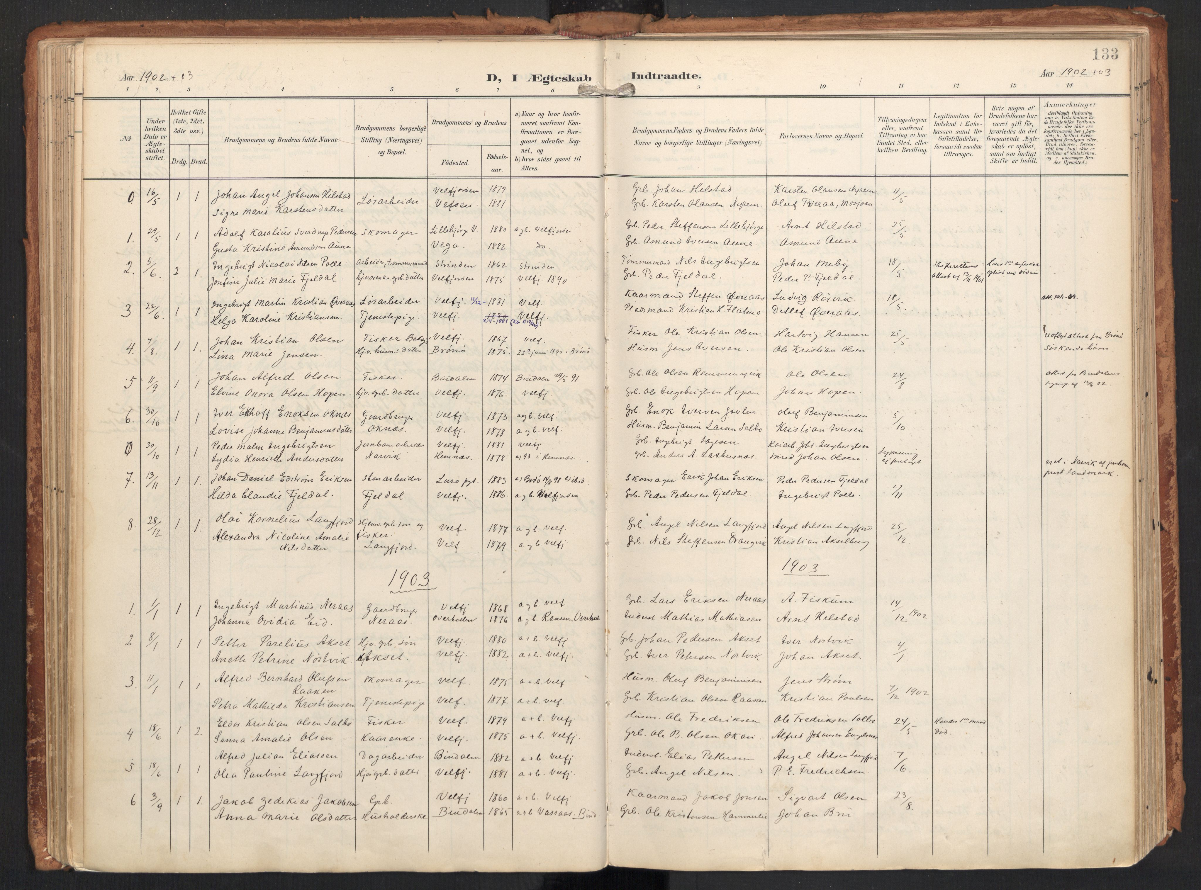 Ministerialprotokoller, klokkerbøker og fødselsregistre - Nordland, SAT/A-1459/814/L0227: Parish register (official) no. 814A08, 1899-1920, p. 133
