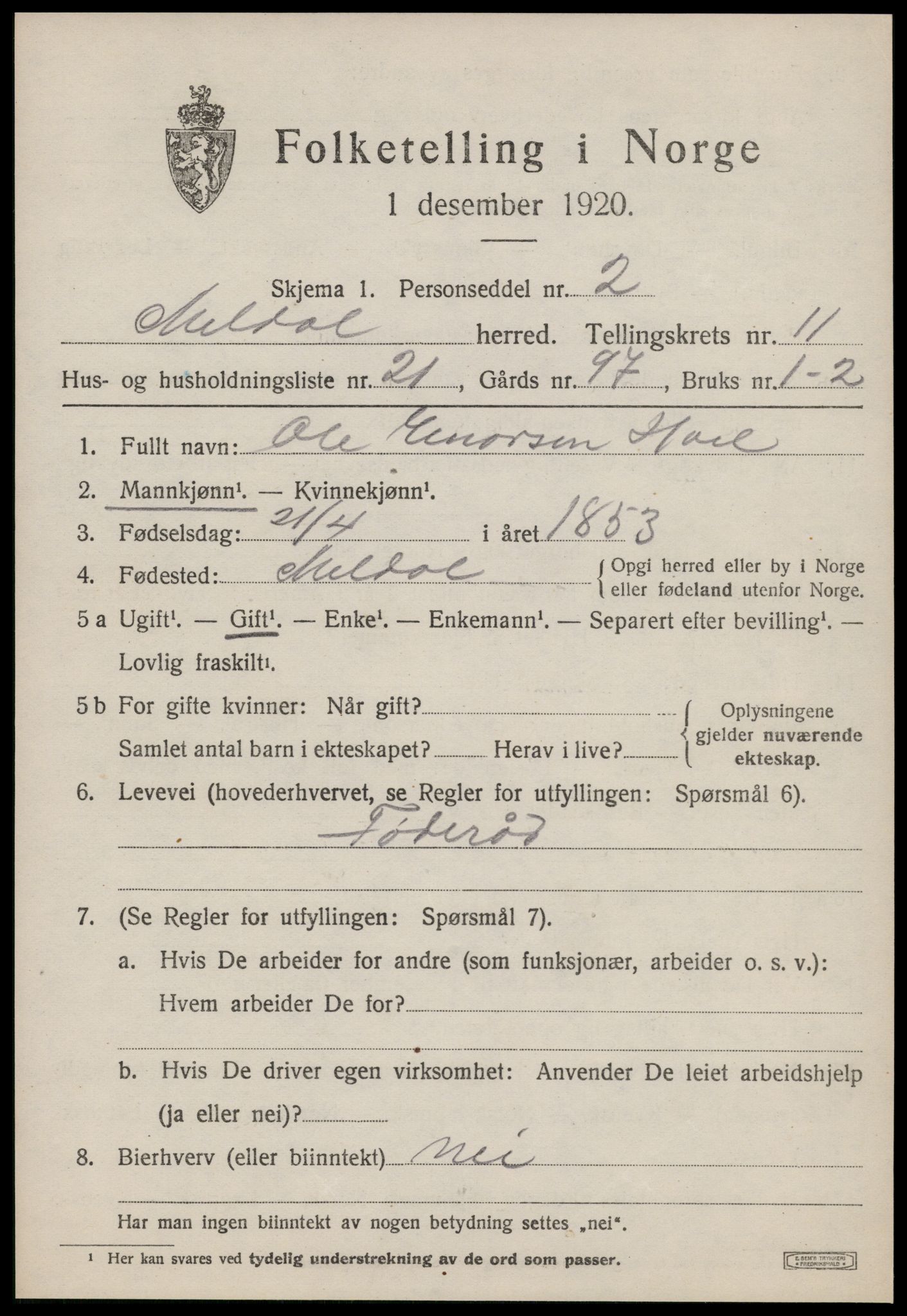 SAT, 1920 census for Meldal, 1920, p. 8721