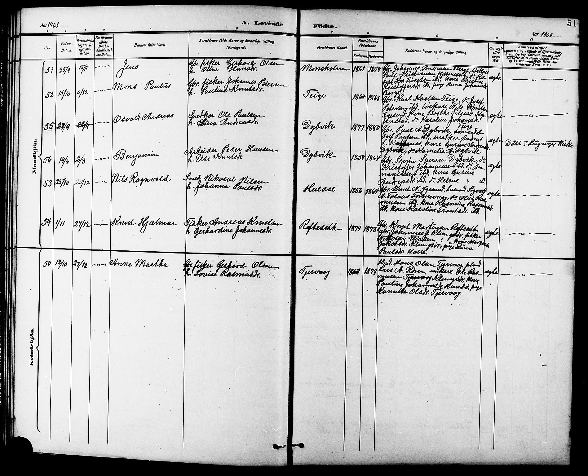 Ministerialprotokoller, klokkerbøker og fødselsregistre - Møre og Romsdal, AV/SAT-A-1454/507/L0082: Parish register (copy) no. 507C05, 1896-1914, p. 51