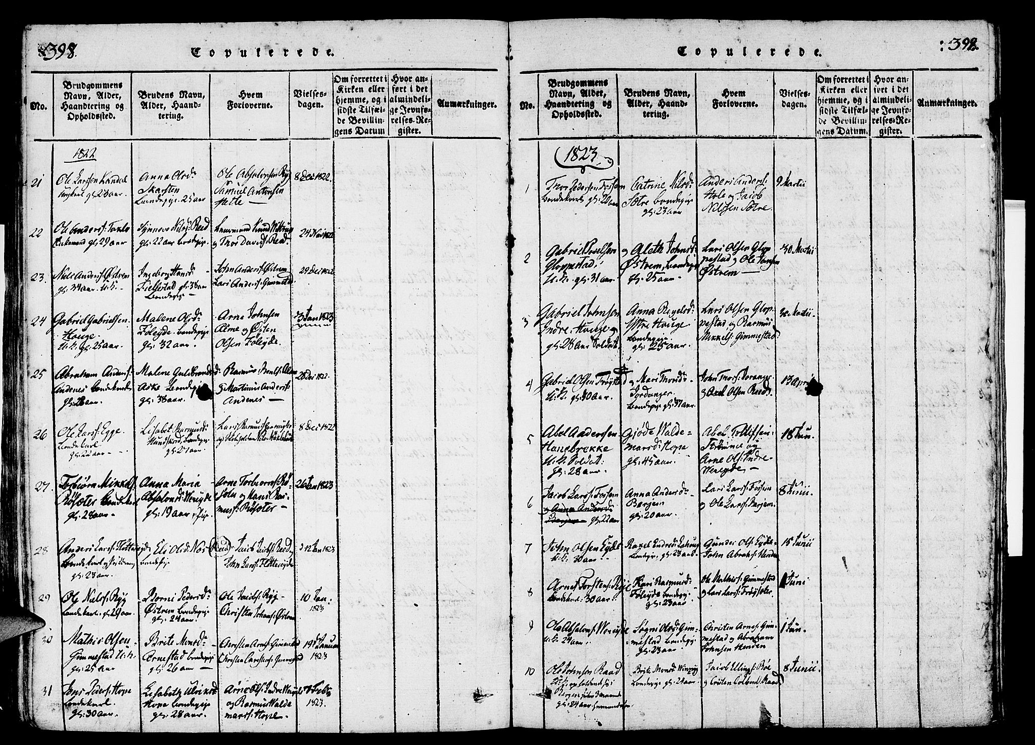 Gloppen sokneprestembete, SAB/A-80101/H/Haa/Haaa/L0006: Parish register (official) no. A 6, 1816-1826, p. 398-399