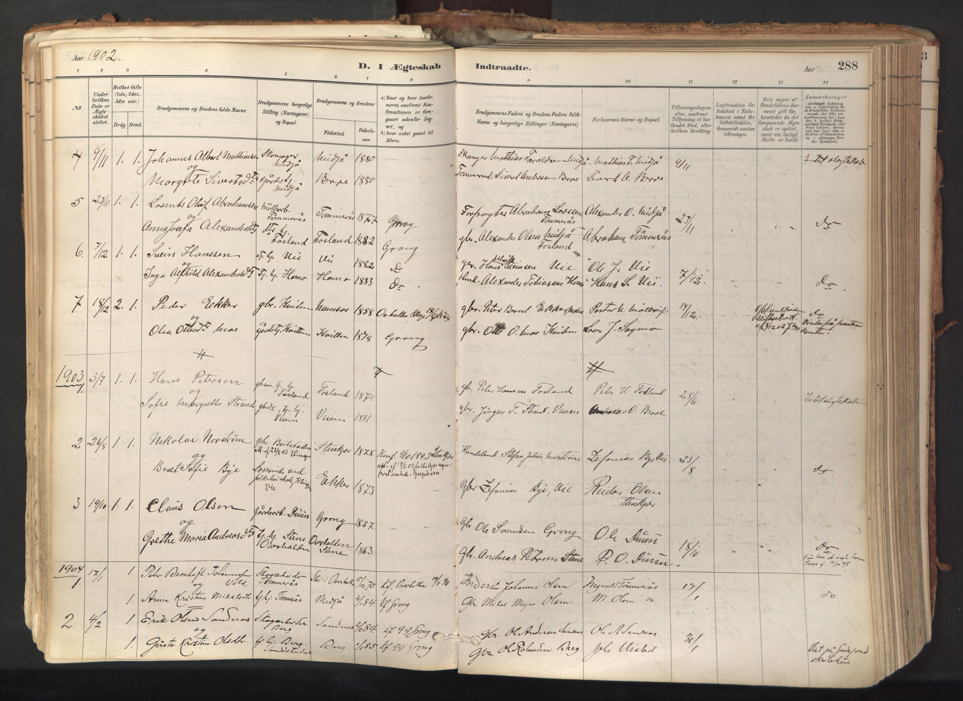 Ministerialprotokoller, klokkerbøker og fødselsregistre - Nord-Trøndelag, SAT/A-1458/758/L0519: Parish register (official) no. 758A04, 1880-1926, p. 288