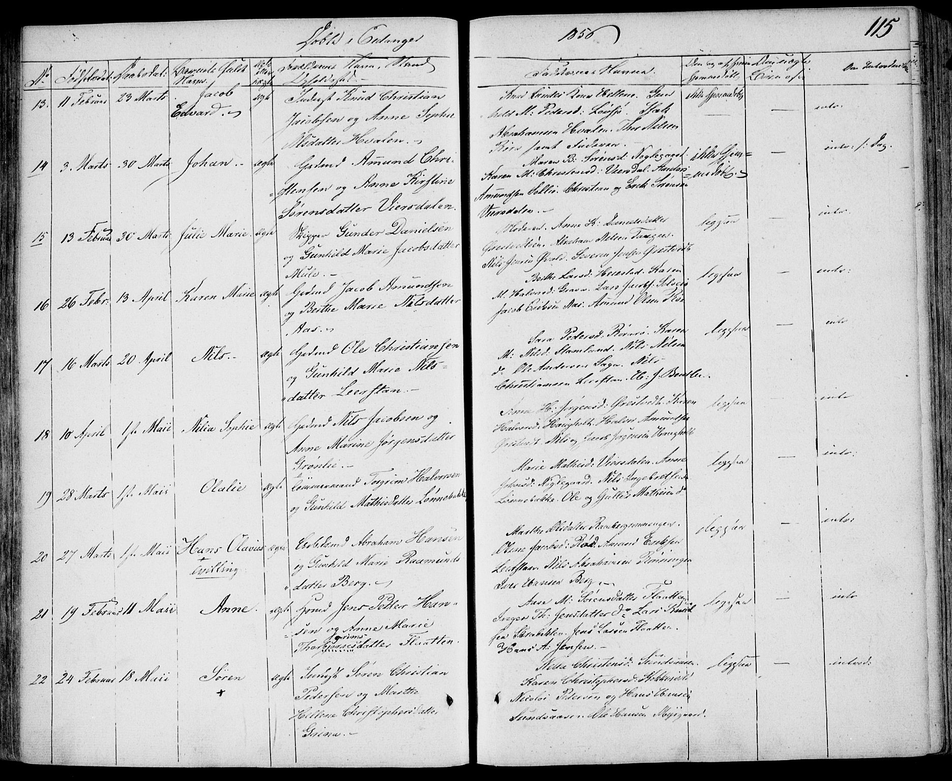 Eidanger kirkebøker, AV/SAKO-A-261/F/Fa/L0008: Parish register (official) no. 8, 1831-1858, p. 115