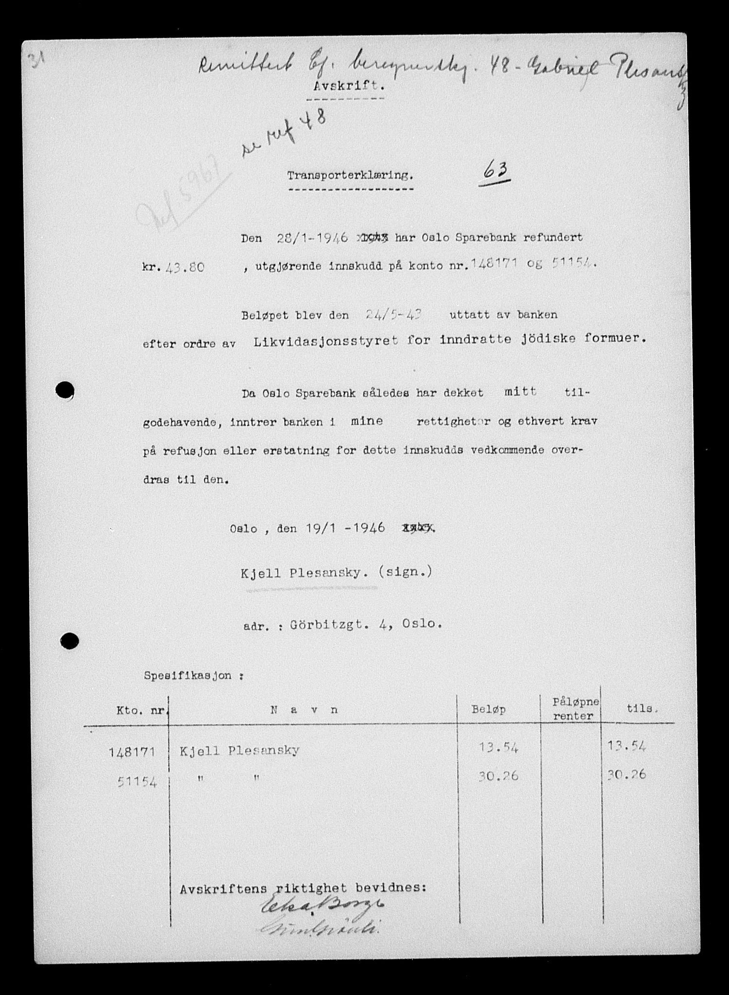 Justisdepartementet, Tilbakeføringskontoret for inndratte formuer, RA/S-1564/H/Hc/Hcc/L0970: --, 1945-1947, p. 14