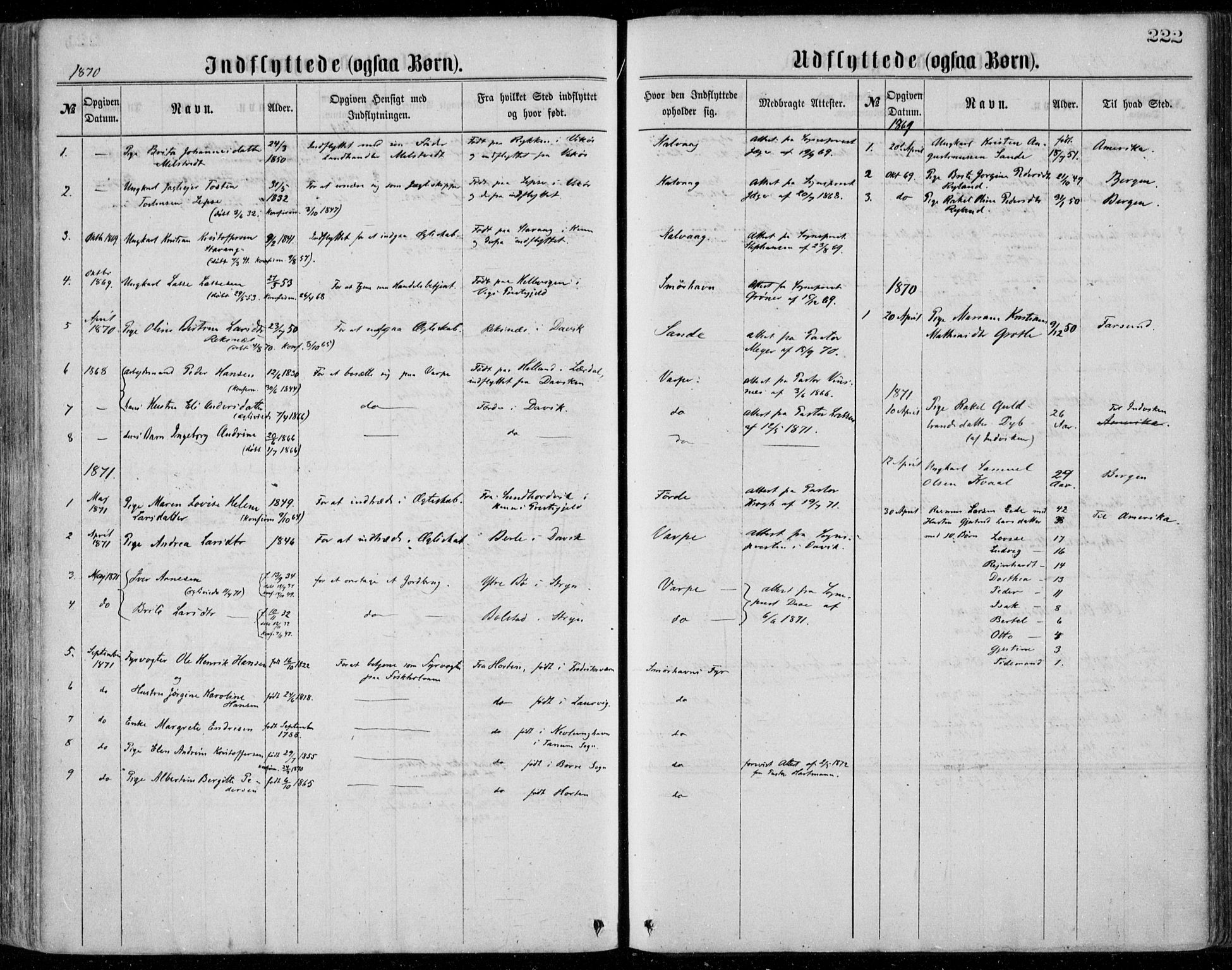 Bremanger sokneprestembete, SAB/A-82201/H/Haa/Haaa/L0001: Parish register (official) no. A  1, 1864-1883, p. 222