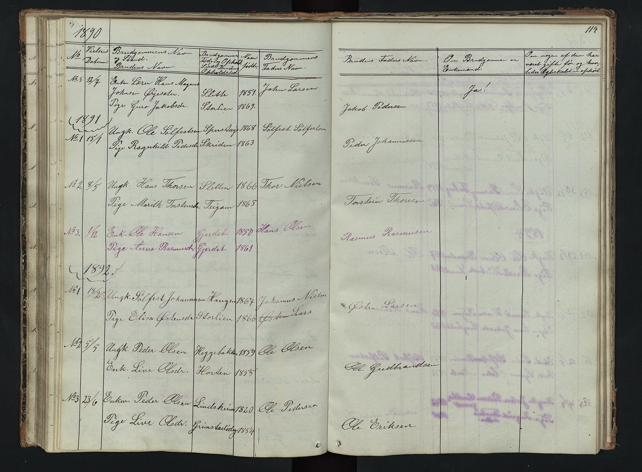 Skjåk prestekontor, SAH/PREST-072/H/Ha/Hab/L0002: Parish register (copy) no. 2, 1867-1894, p. 114