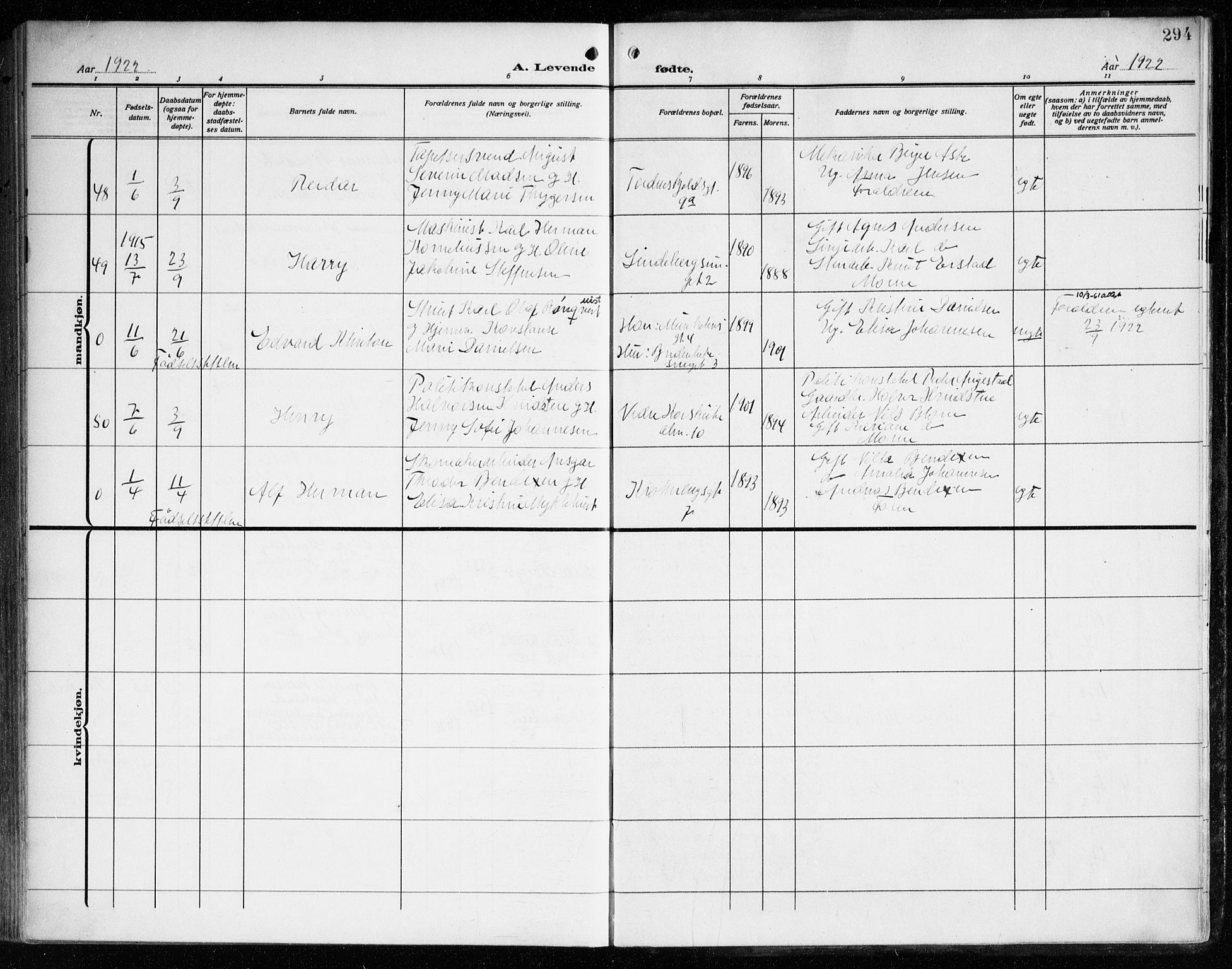 Korskirken sokneprestembete, AV/SAB-A-76101/H/Haa: Parish register (official) no. B 10, 1909-1923, p. 294