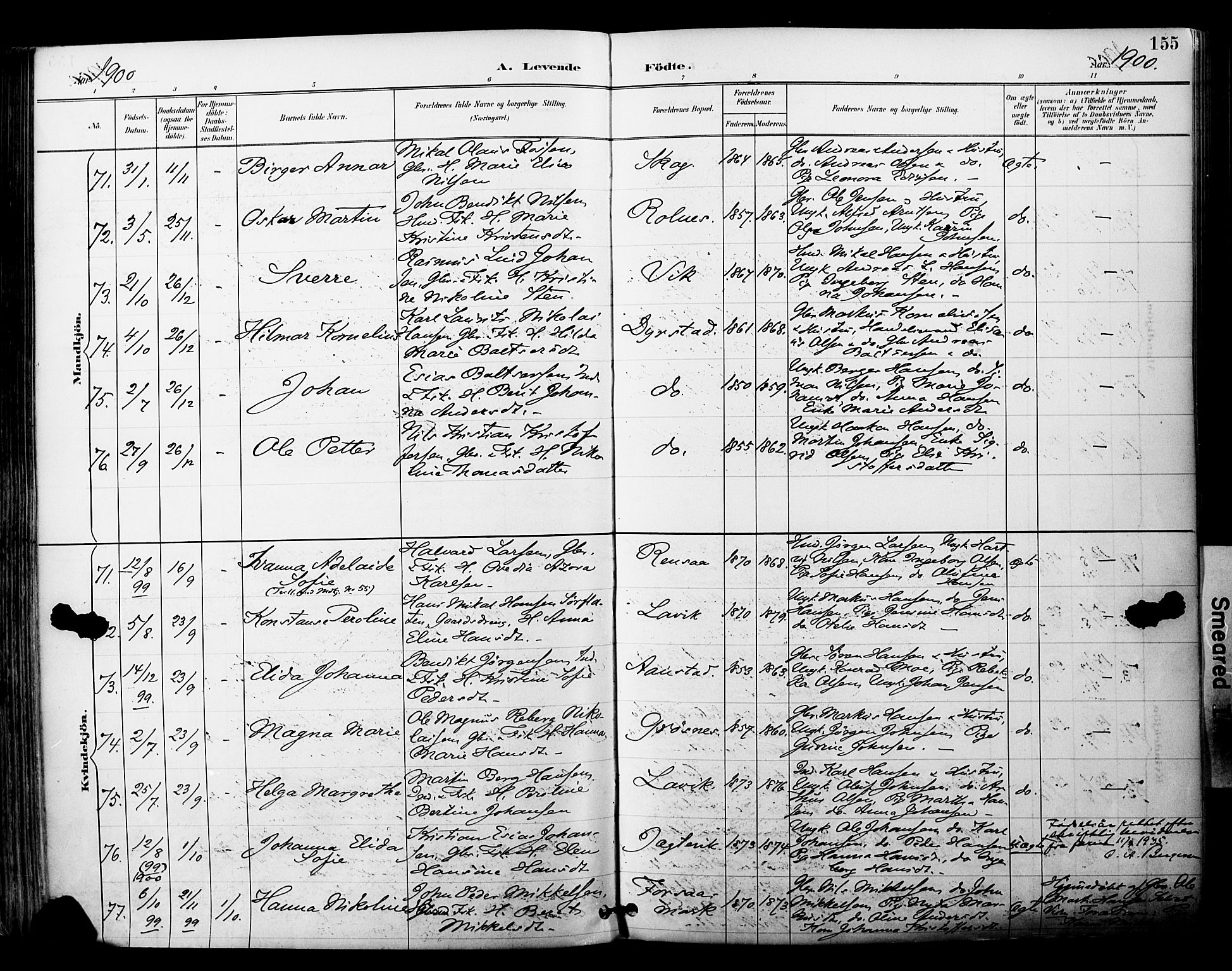 Ibestad sokneprestembete, SATØ/S-0077/H/Ha/Haa/L0012kirke: Parish register (official) no. 12, 1890-1900, p. 155