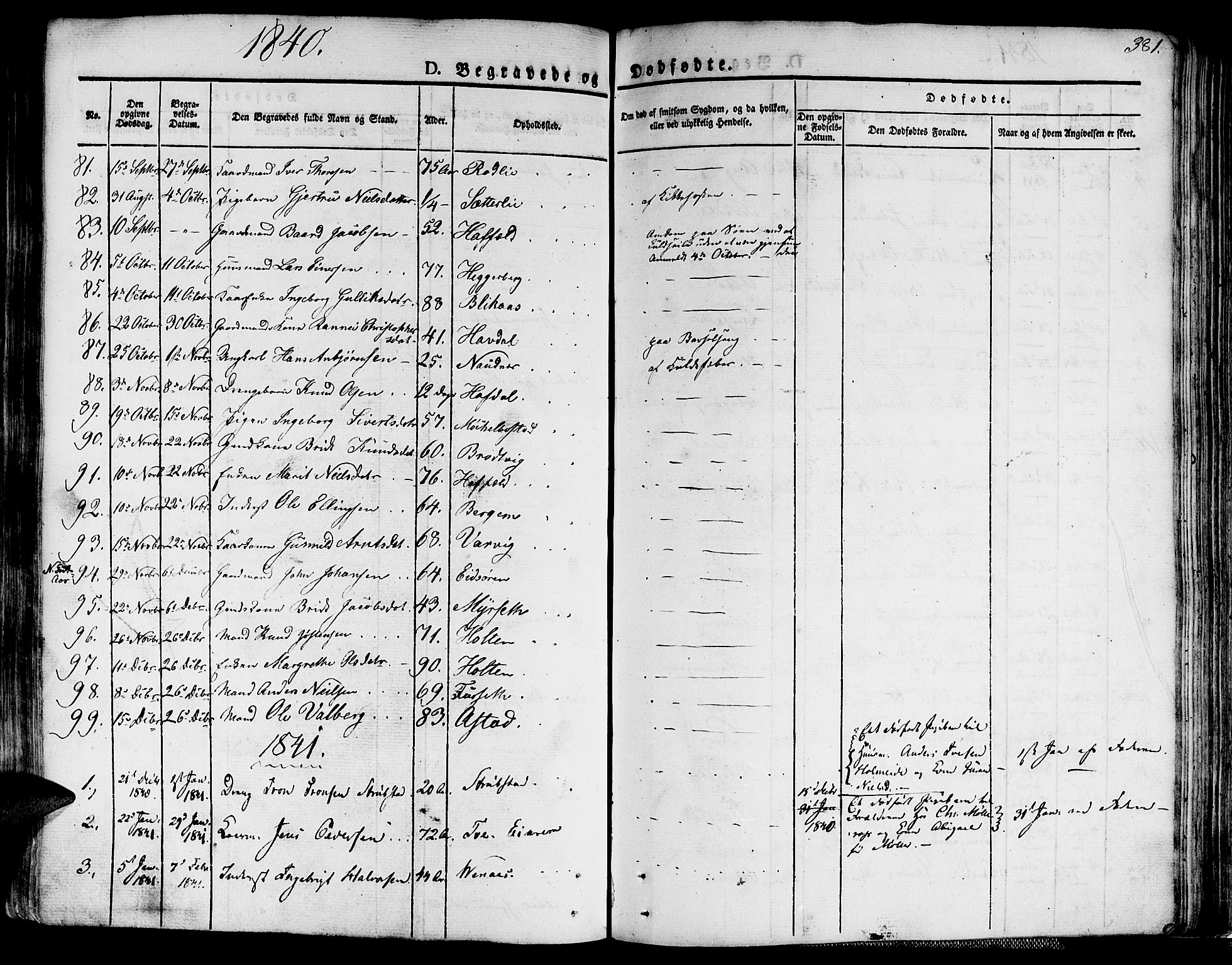 Ministerialprotokoller, klokkerbøker og fødselsregistre - Møre og Romsdal, AV/SAT-A-1454/586/L0983: Parish register (official) no. 586A09, 1829-1843, p. 381