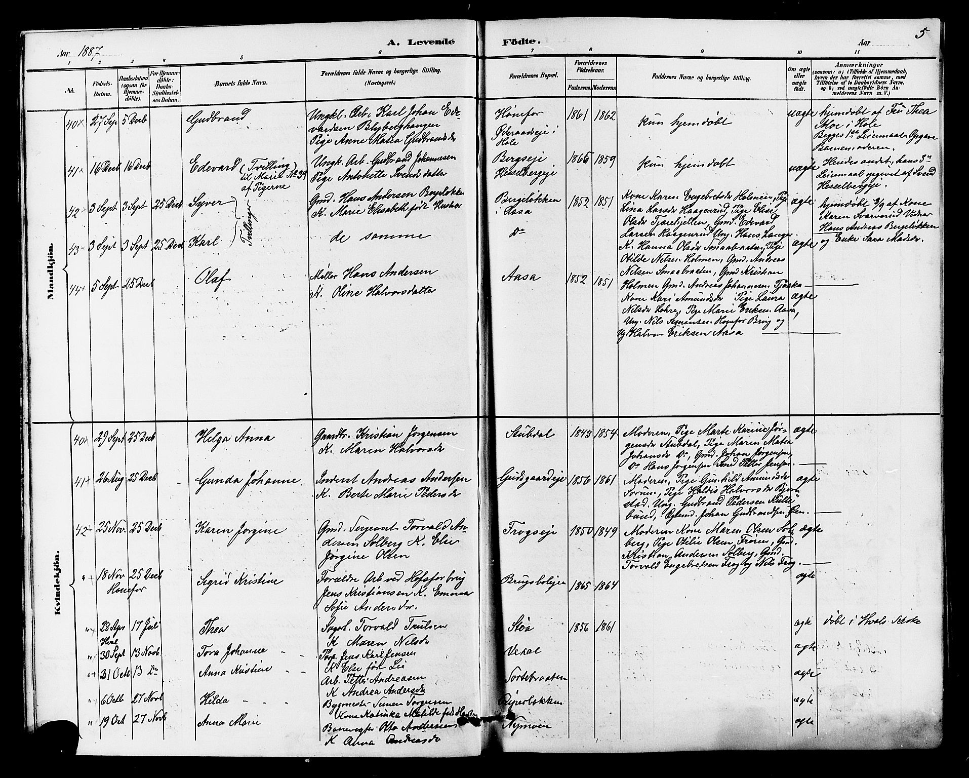 Norderhov kirkebøker, AV/SAKO-A-237/G/Ga/L0008: Parish register (copy) no. I 8, 1887-1912, p. 5