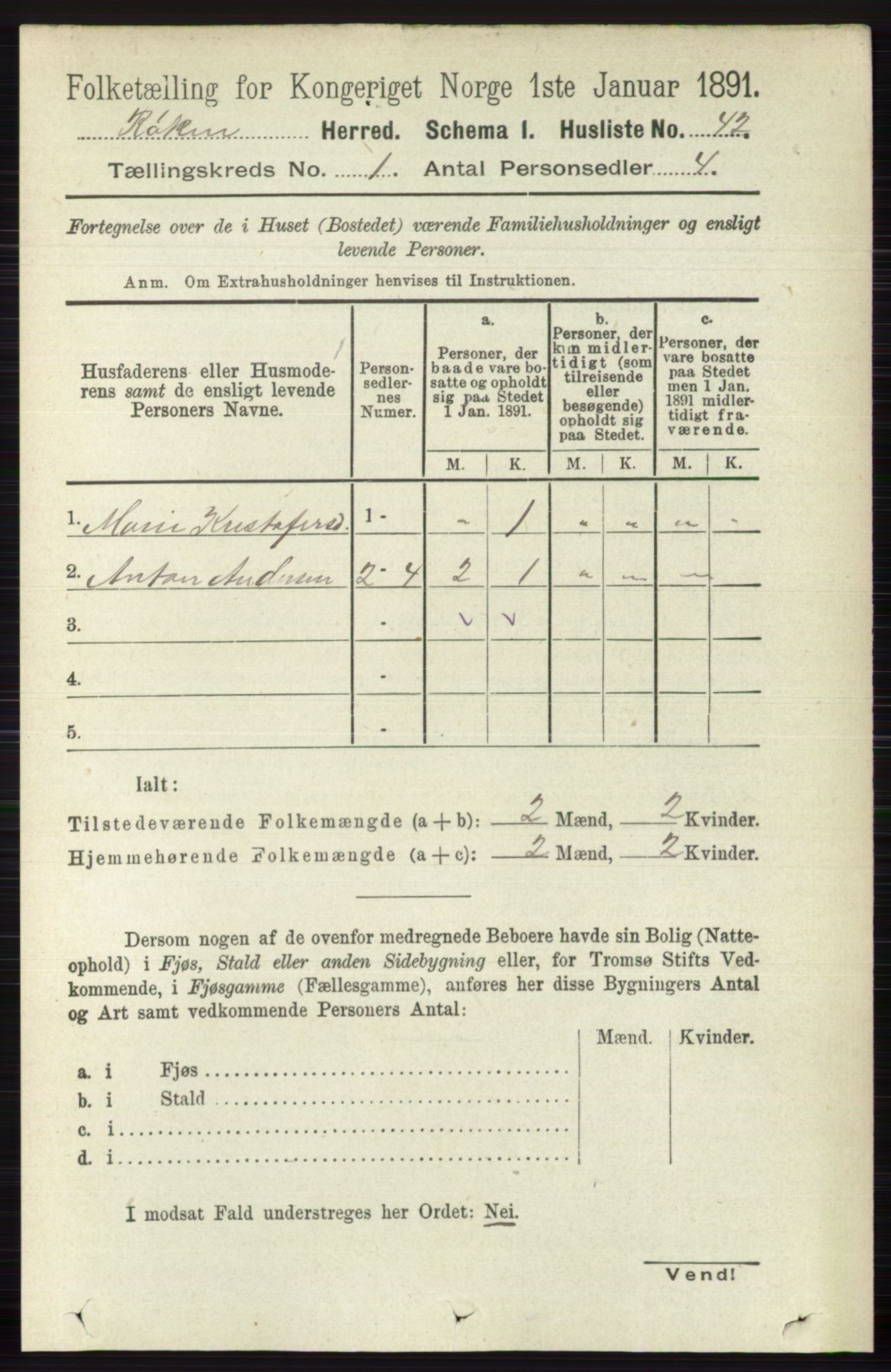 RA, 1891 census for 0627 Røyken, 1891, p. 65