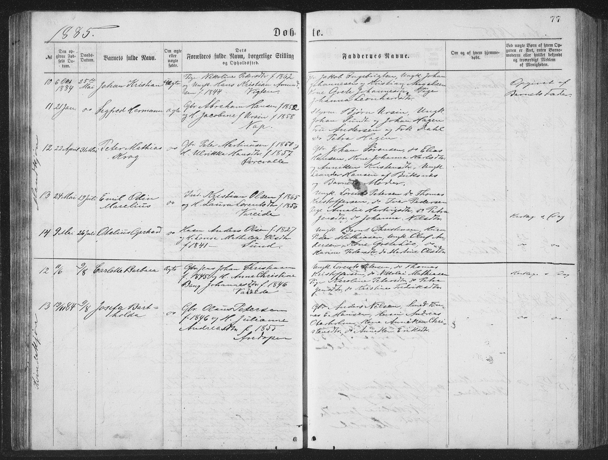 Ministerialprotokoller, klokkerbøker og fødselsregistre - Nordland, SAT/A-1459/885/L1213: Parish register (copy) no. 885C02, 1874-1892, p. 77