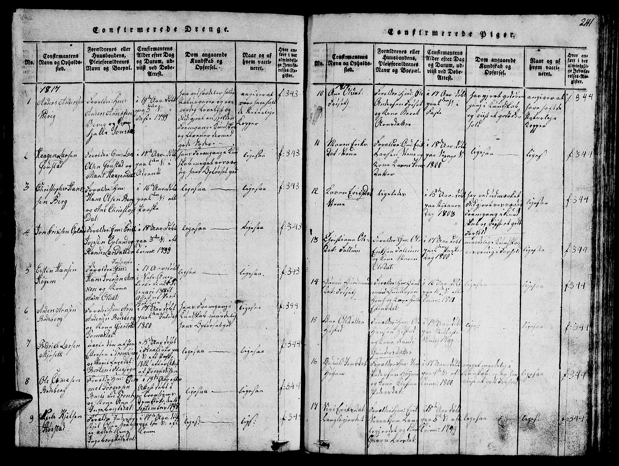 Ministerialprotokoller, klokkerbøker og fødselsregistre - Sør-Trøndelag, SAT/A-1456/612/L0385: Parish register (copy) no. 612C01, 1816-1845, p. 241