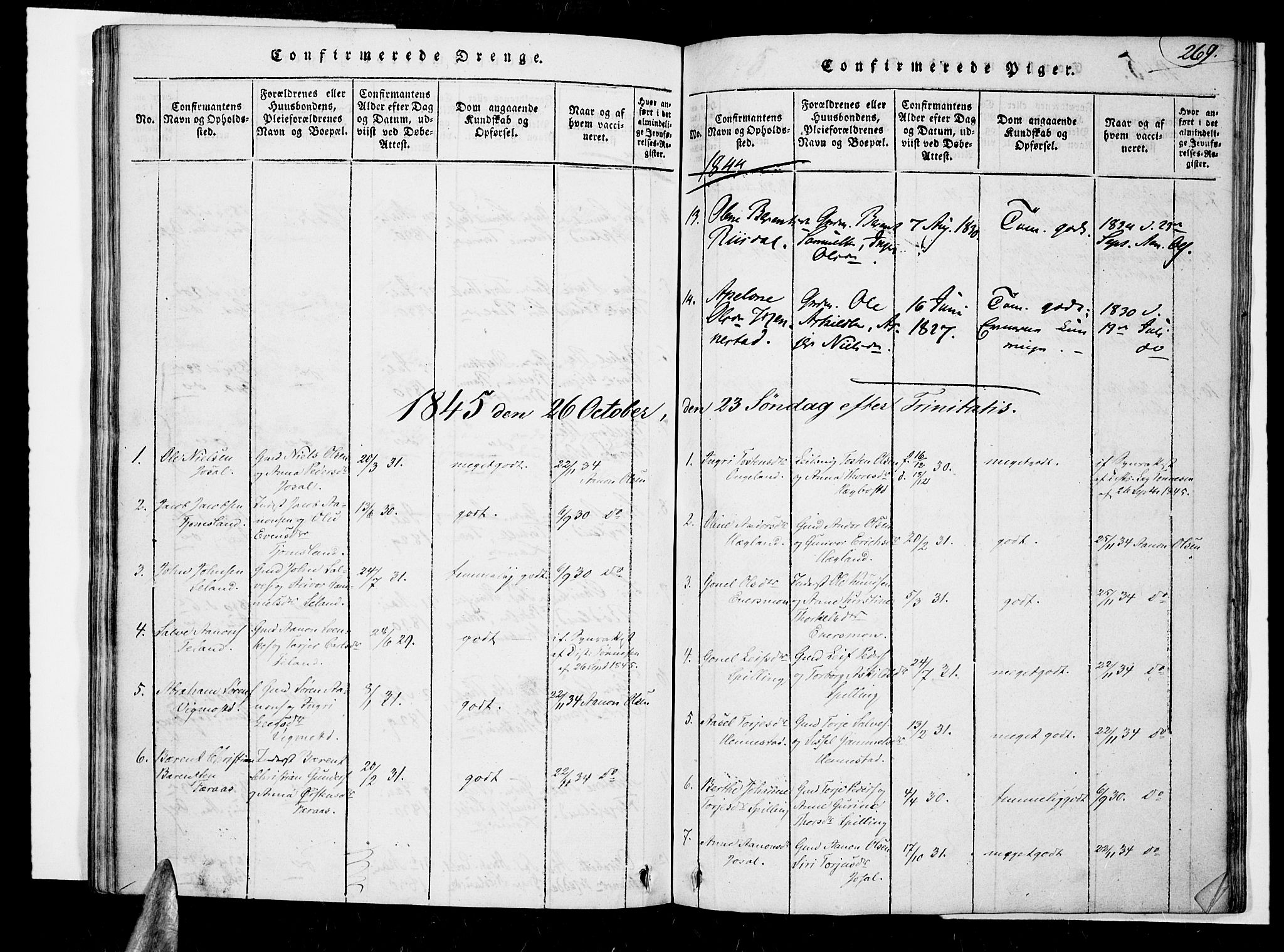 Nord-Audnedal sokneprestkontor, SAK/1111-0032/F/Fa/Fab/L0001: Parish register (official) no. A 1, 1816-1858, p. 269