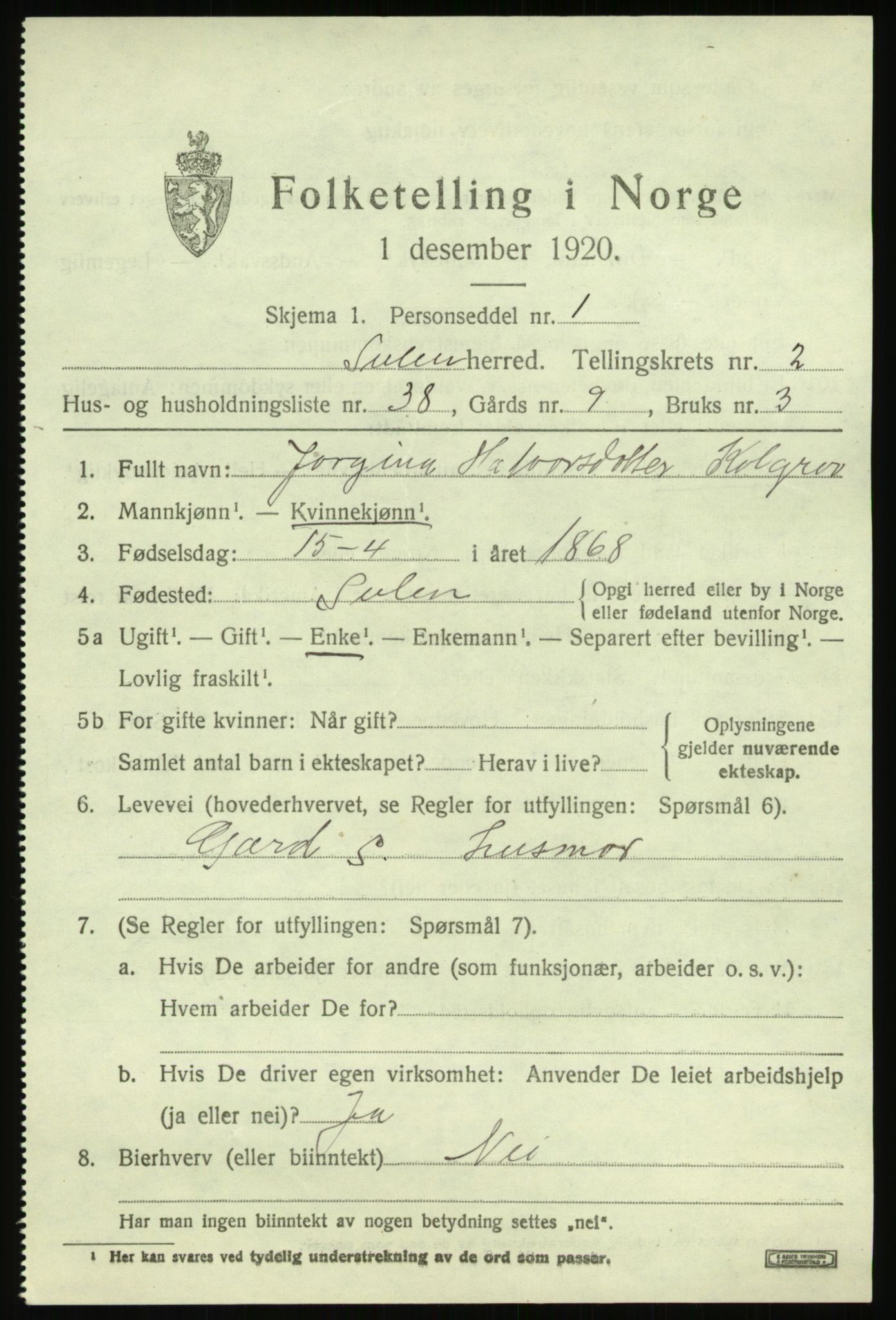 SAB, 1920 census for Solund, 1920, p. 1542