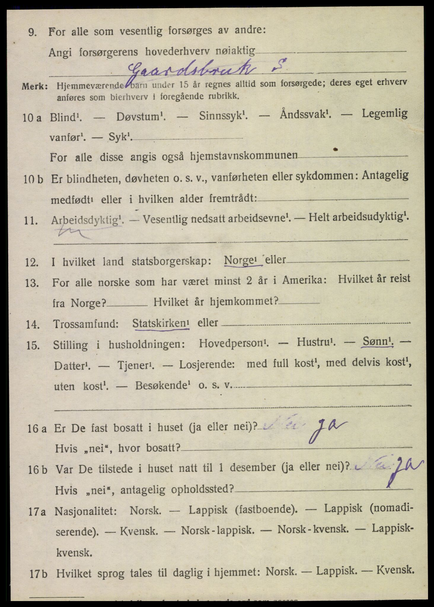 SAT, 1920 census for Vik, 1920, p. 5236