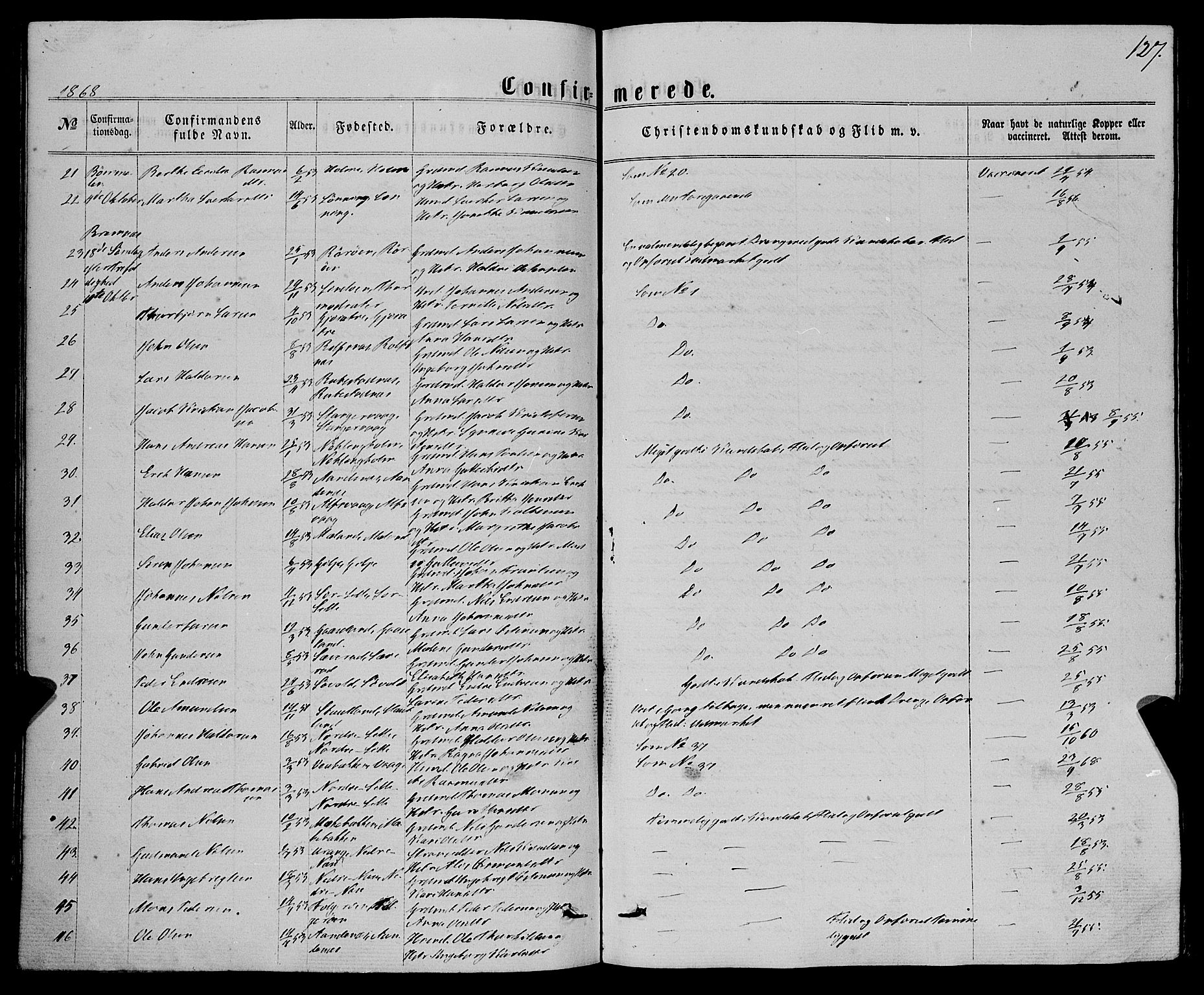 Finnås sokneprestembete, SAB/A-99925/H/Ha/Haa/Haaa/L0008: Parish register (official) no. A 8, 1863-1872, p. 127