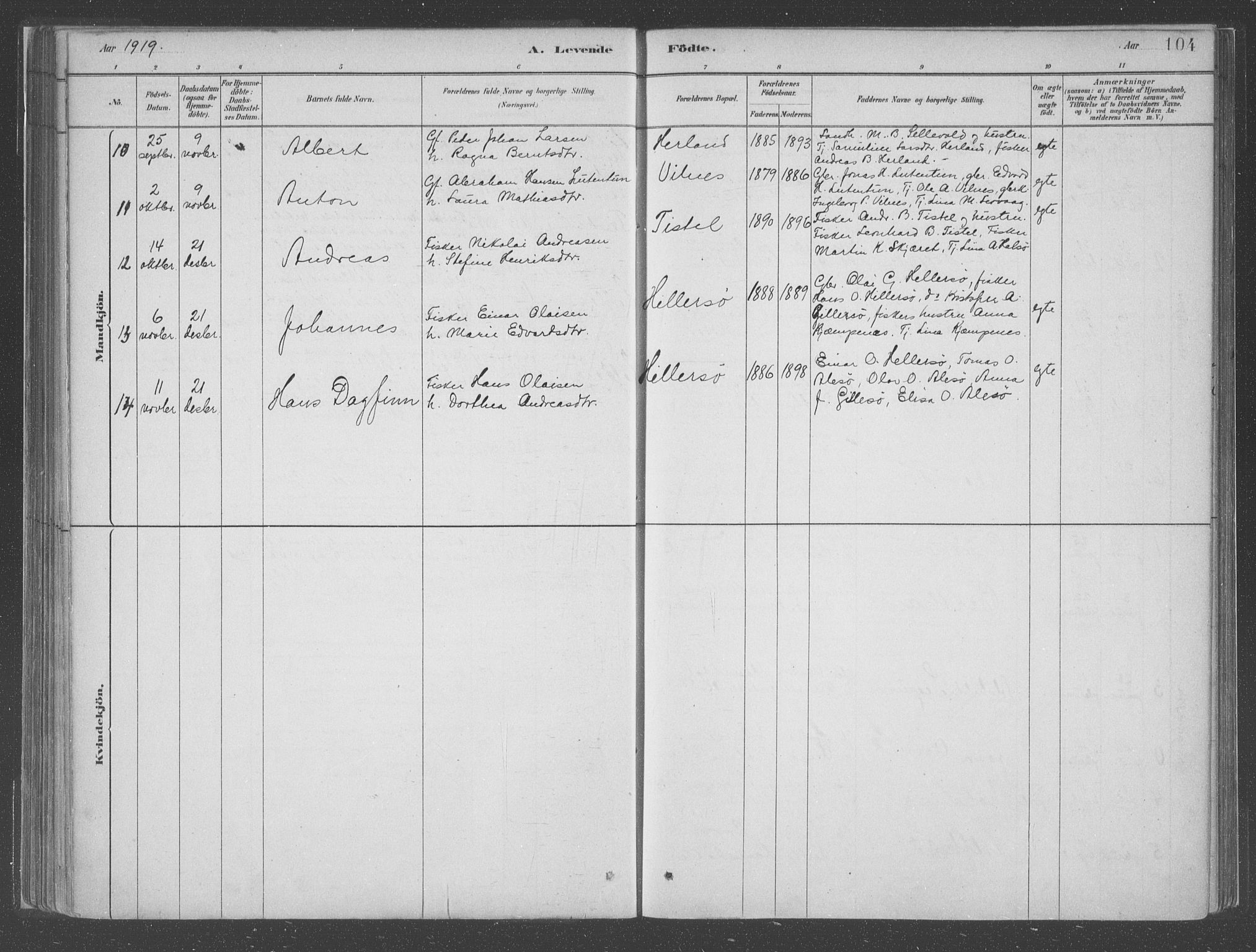 Askvoll sokneprestembete, SAB/A-79501/H/Haa/Haac/L0001: Parish register (official) no. C  1, 1879-1922, p. 104