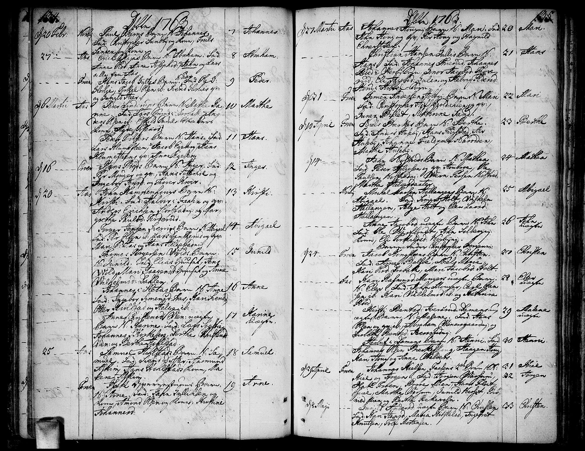 Ås prestekontor Kirkebøker, AV/SAO-A-10894/F/Fa/L0001: Parish register (official) no. I 1, 1742-1778, p. 134-135