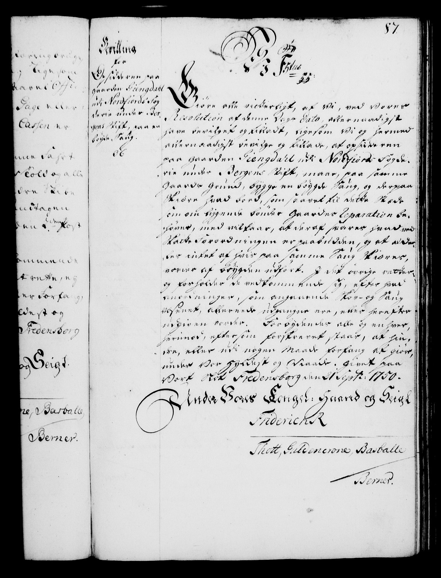Rentekammeret, Kammerkanselliet, RA/EA-3111/G/Gg/Gga/L0006: Norsk ekspedisjonsprotokoll med register (merket RK 53.6), 1749-1759, p. 87