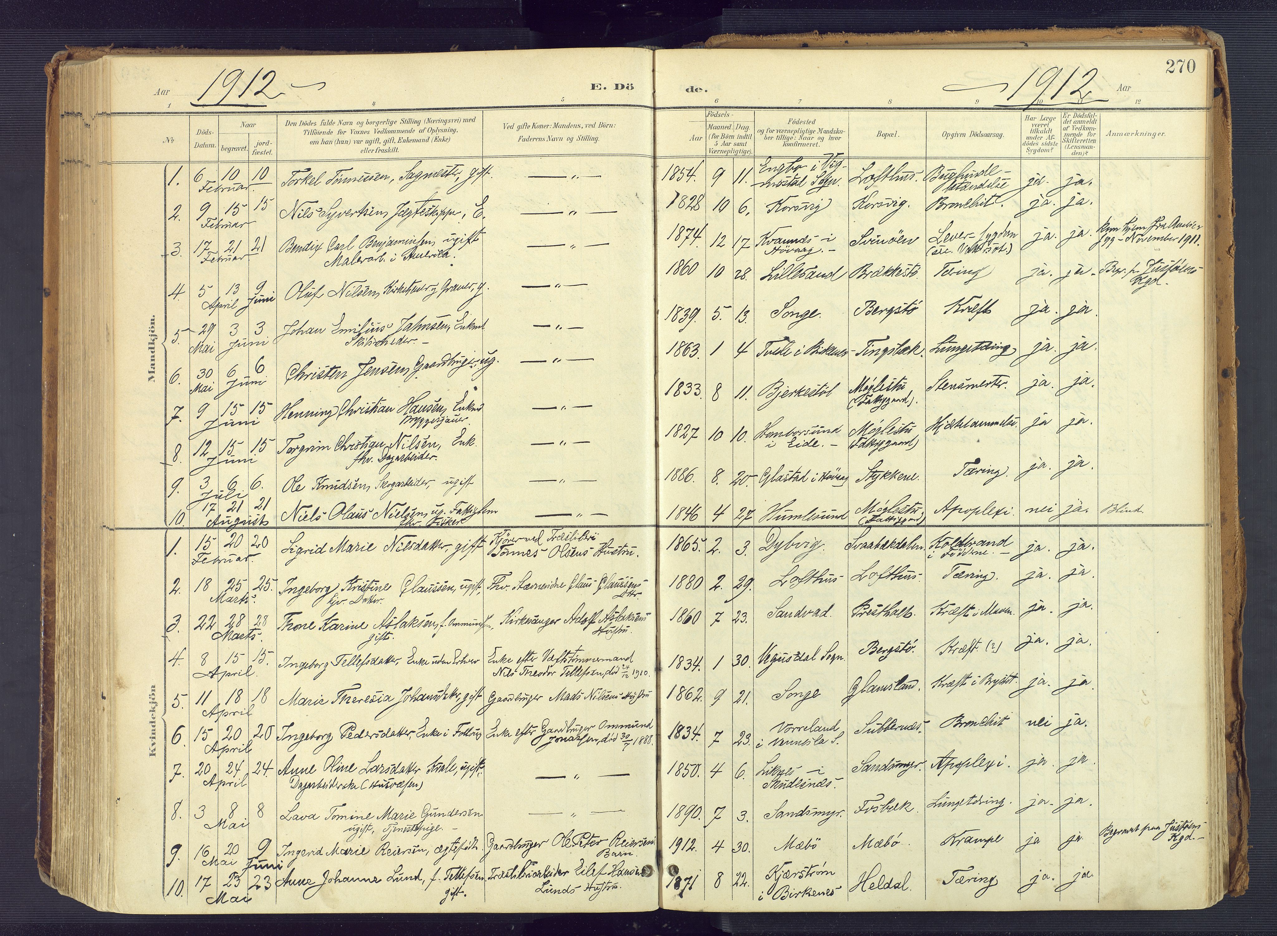 Vestre Moland sokneprestkontor, AV/SAK-1111-0046/F/Fa/Fab/L0010: Parish register (official) no. A 10, 1900-1926, p. 270