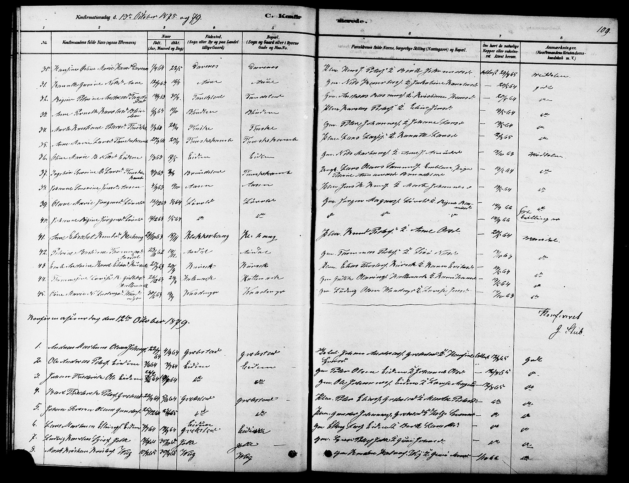 Ministerialprotokoller, klokkerbøker og fødselsregistre - Møre og Romsdal, SAT/A-1454/523/L0339: Parish register (copy) no. 523C02, 1878-1891, p. 109