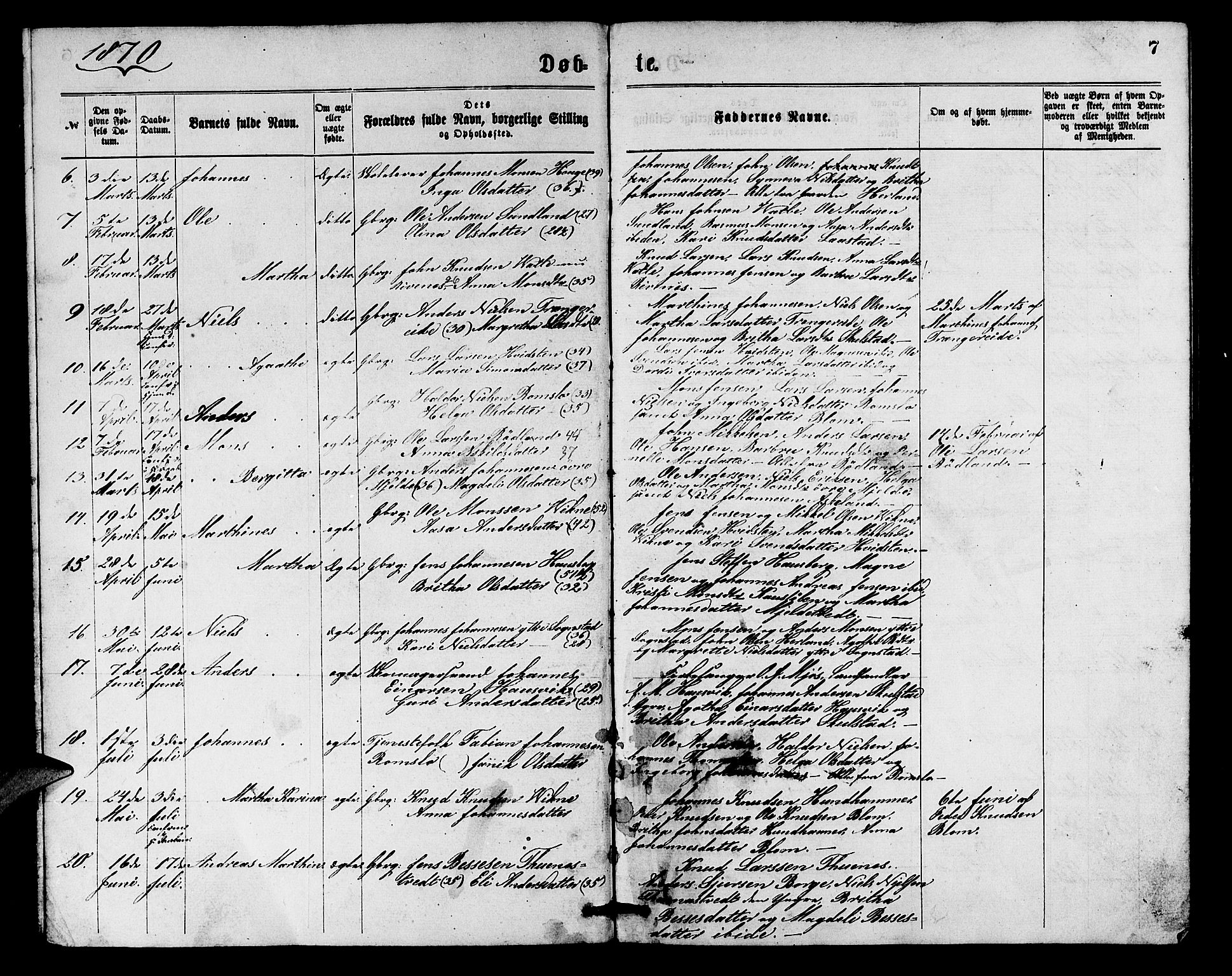 Haus sokneprestembete, SAB/A-75601/H/Hab: Parish register (copy) no. B 1, 1869-1878, p. 7
