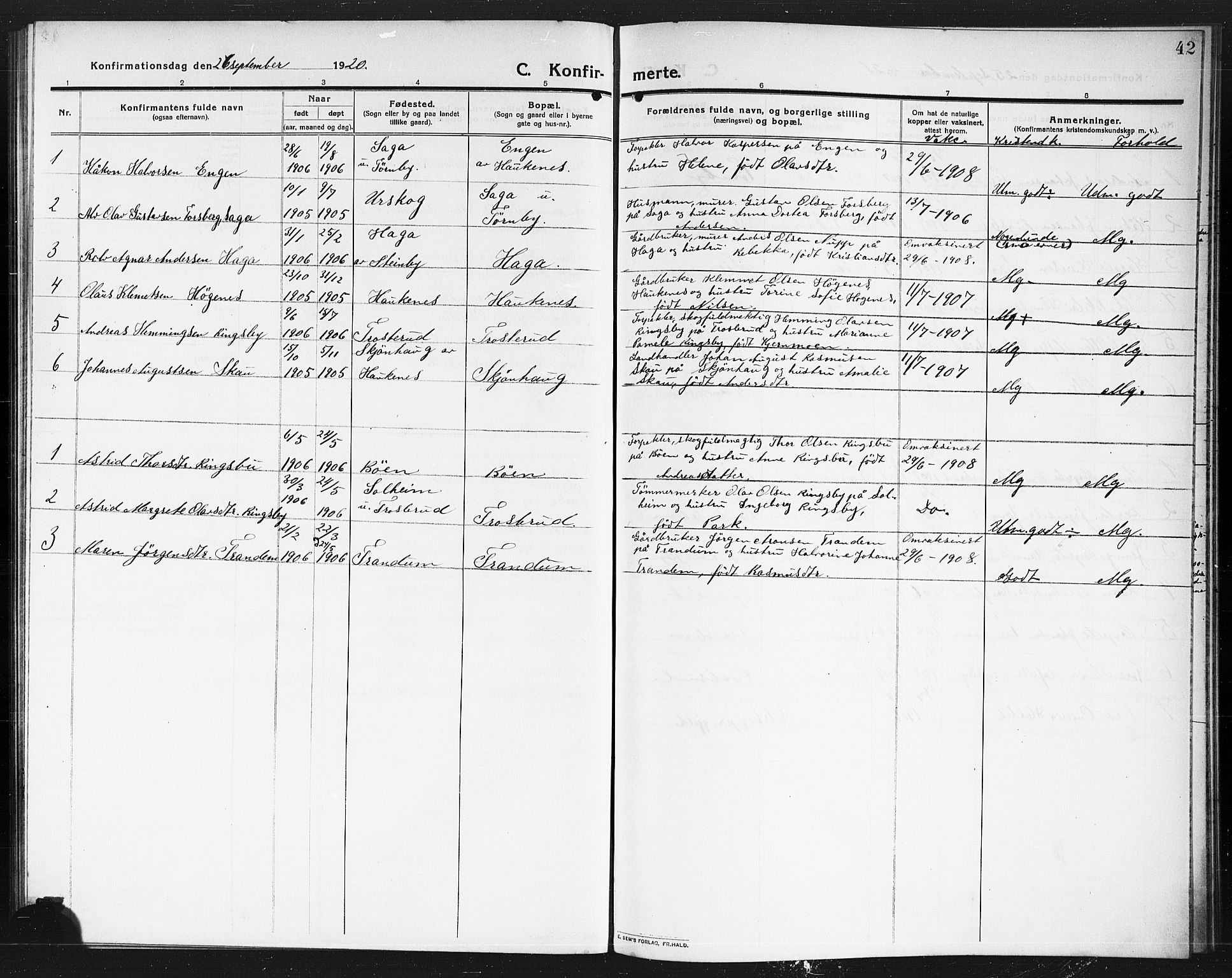 Rødenes prestekontor Kirkebøker, SAO/A-2005/G/Gb/L0002: Parish register (copy) no. II 2, 1911-1921, p. 42