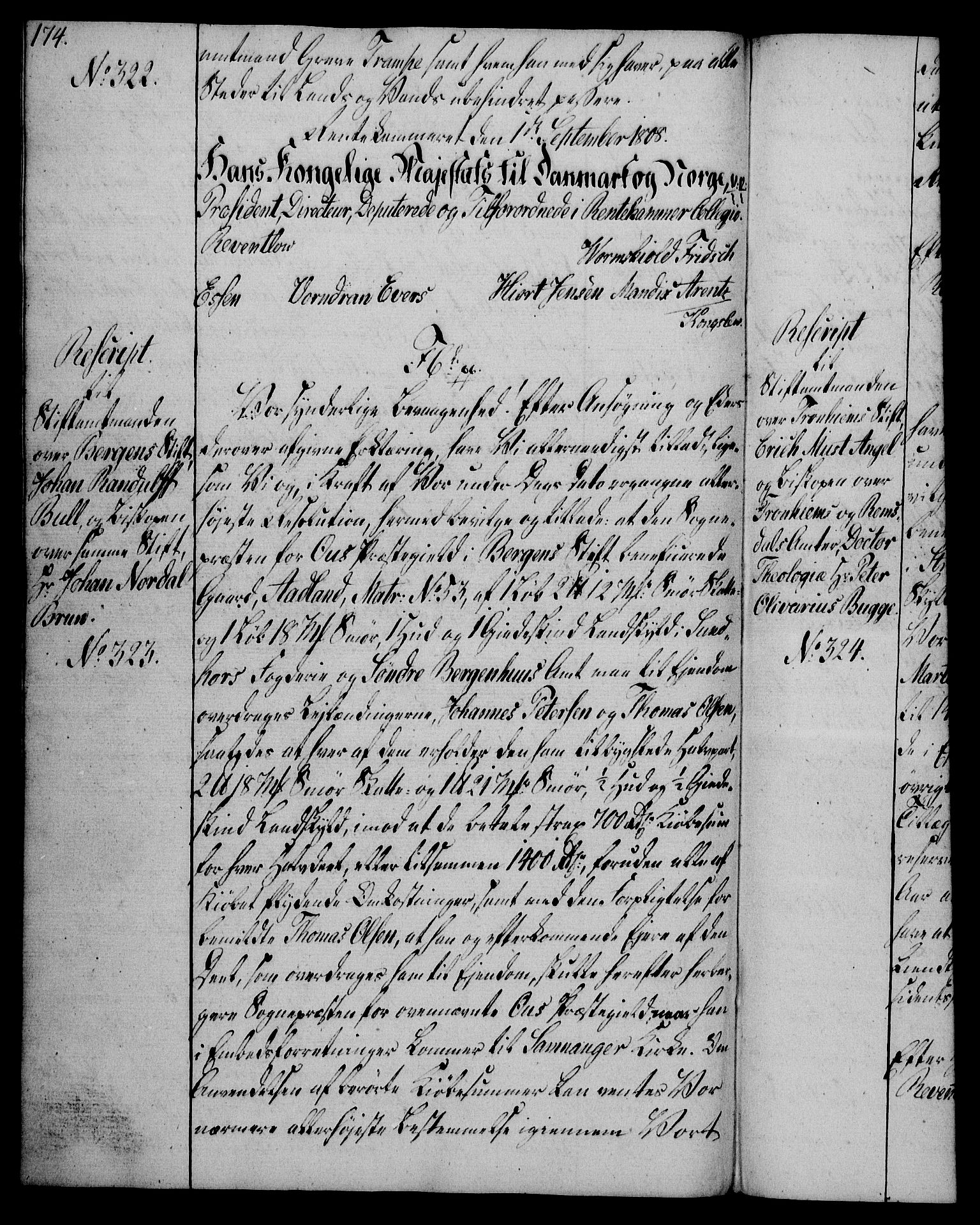 Rentekammeret, Kammerkanselliet, AV/RA-EA-3111/G/Gg/Gga/L0019: Norsk ekspedisjonsprotokoll med register (merket RK 53.19), 1807-1810, p. 174