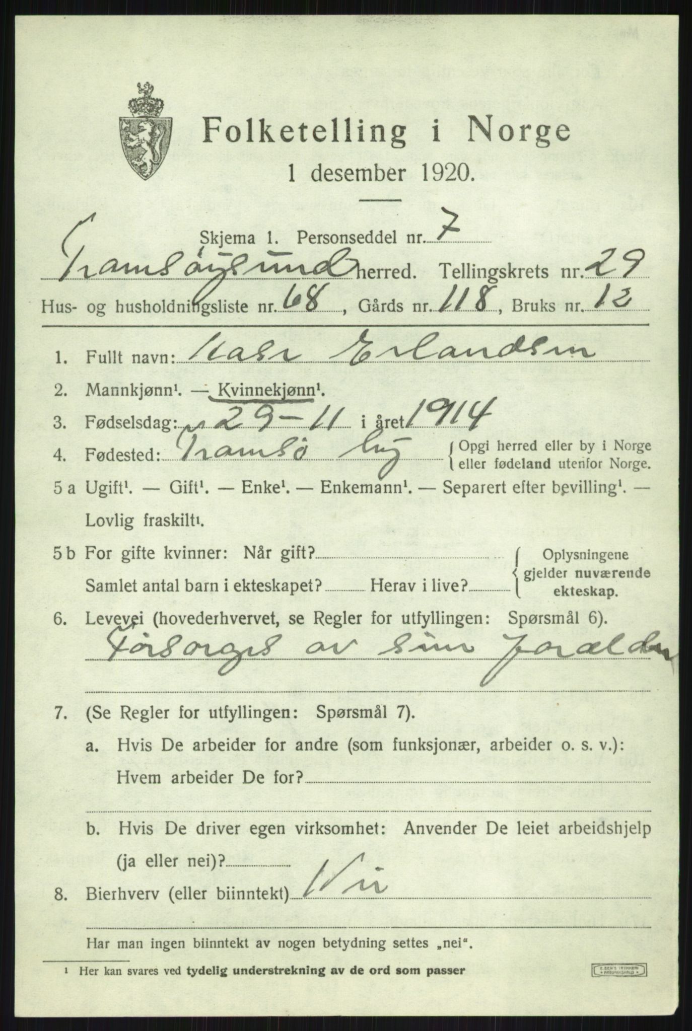 SATØ, 1920 census for Tromsøysund, 1920, p. 14214