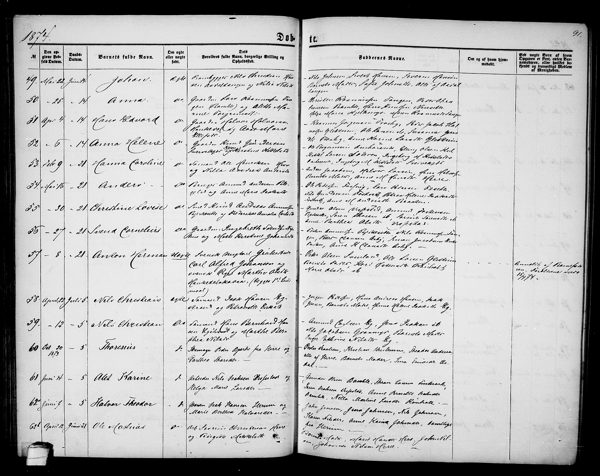 Bamble kirkebøker, AV/SAKO-A-253/G/Ga/L0006: Parish register (copy) no. I 6, 1860-1876, p. 91