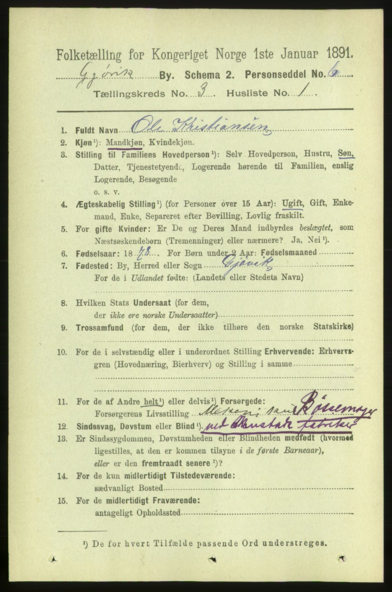 RA, 1891 census for 0502 Gjøvik, 1891, p. 977