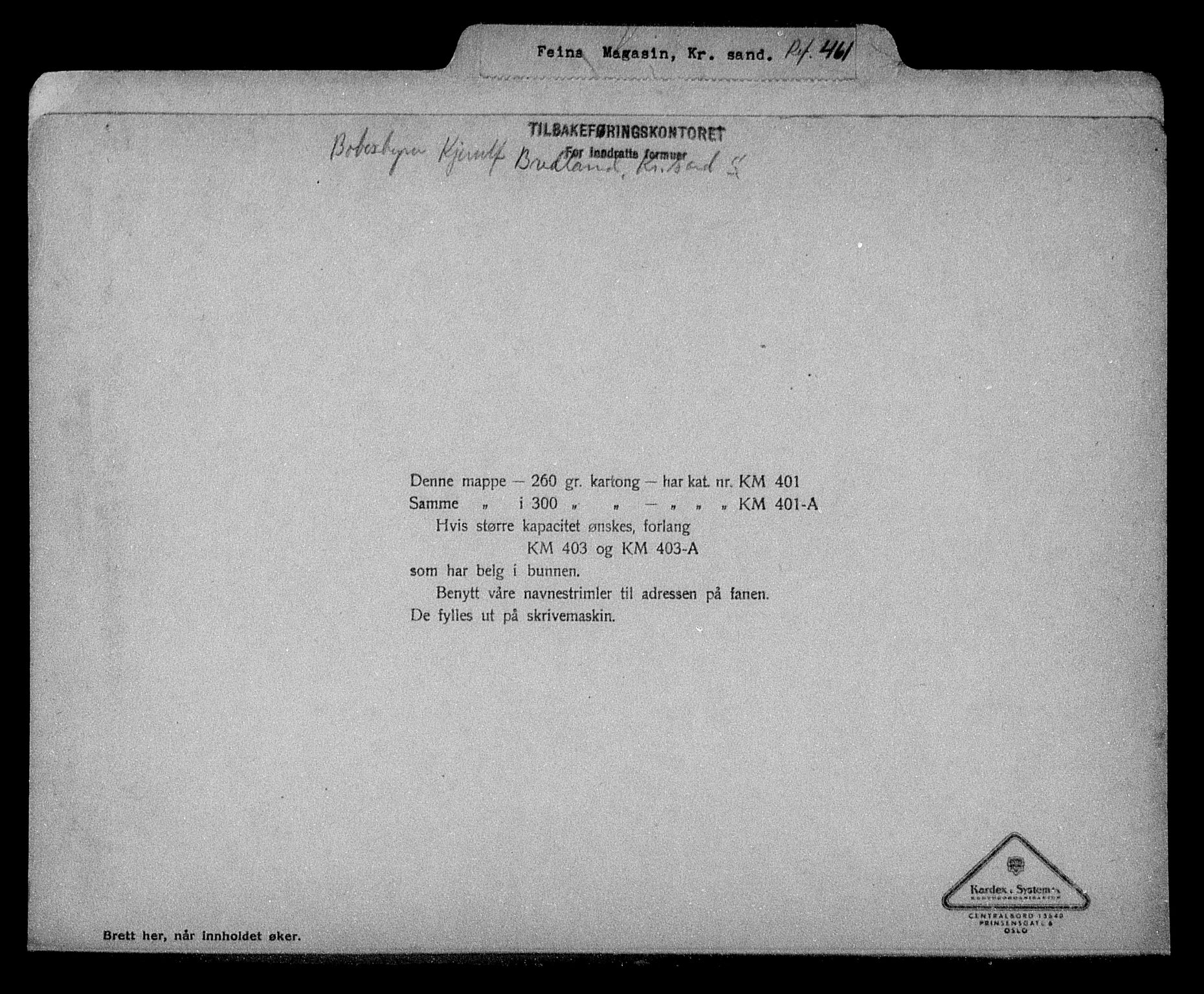 Justisdepartementet, Tilbakeføringskontoret for inndratte formuer, AV/RA-S-1564/H/Hc/Hcd/L0995: --, 1945-1947, p. 291