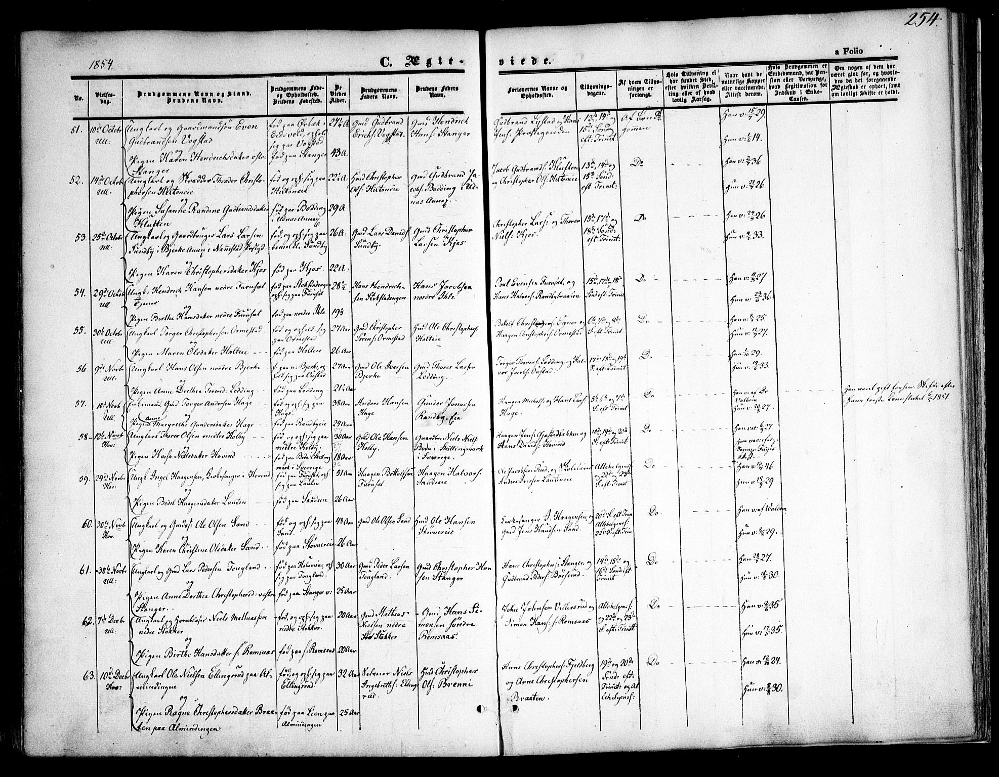 Ullensaker prestekontor Kirkebøker, SAO/A-10236a/F/Fa/L0015.a: Parish register (official) no. I 15A, 1851-1862, p. 254
