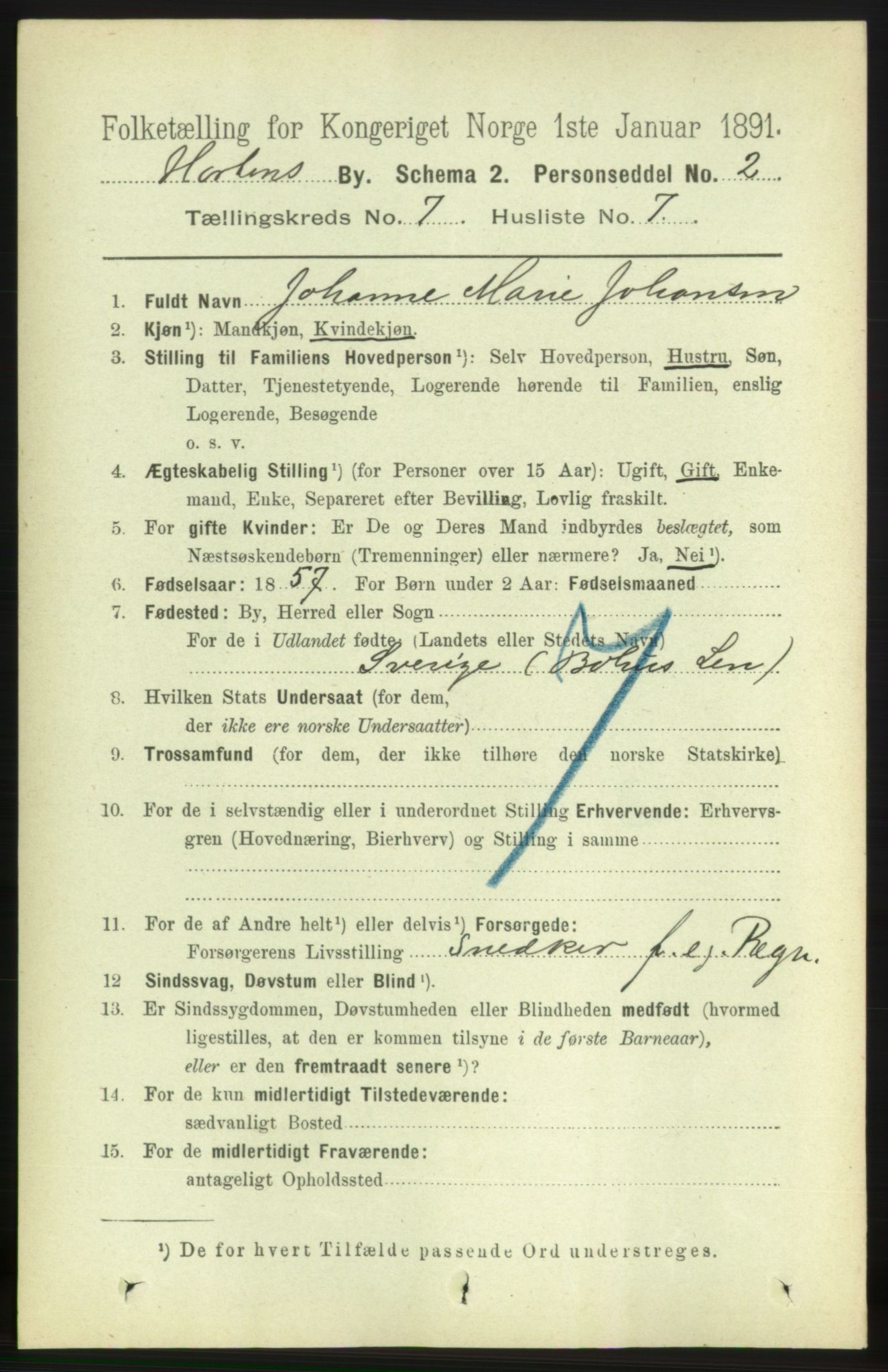 RA, 1891 census for 0703 Horten, 1891, p. 4464