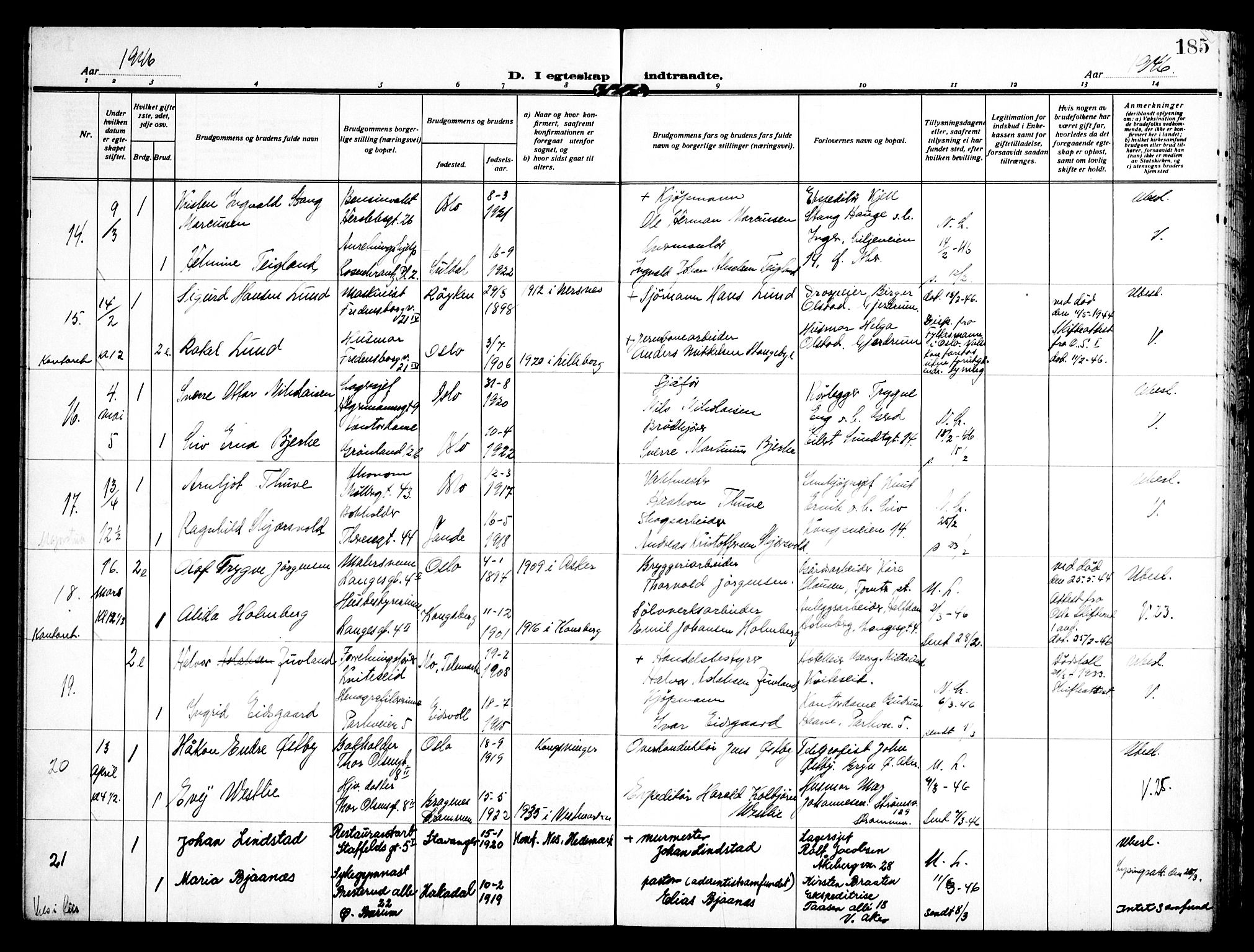 Trefoldighet prestekontor Kirkebøker, AV/SAO-A-10882/H/Ha/L0005: Banns register no. 5, 1932-1952, p. 185