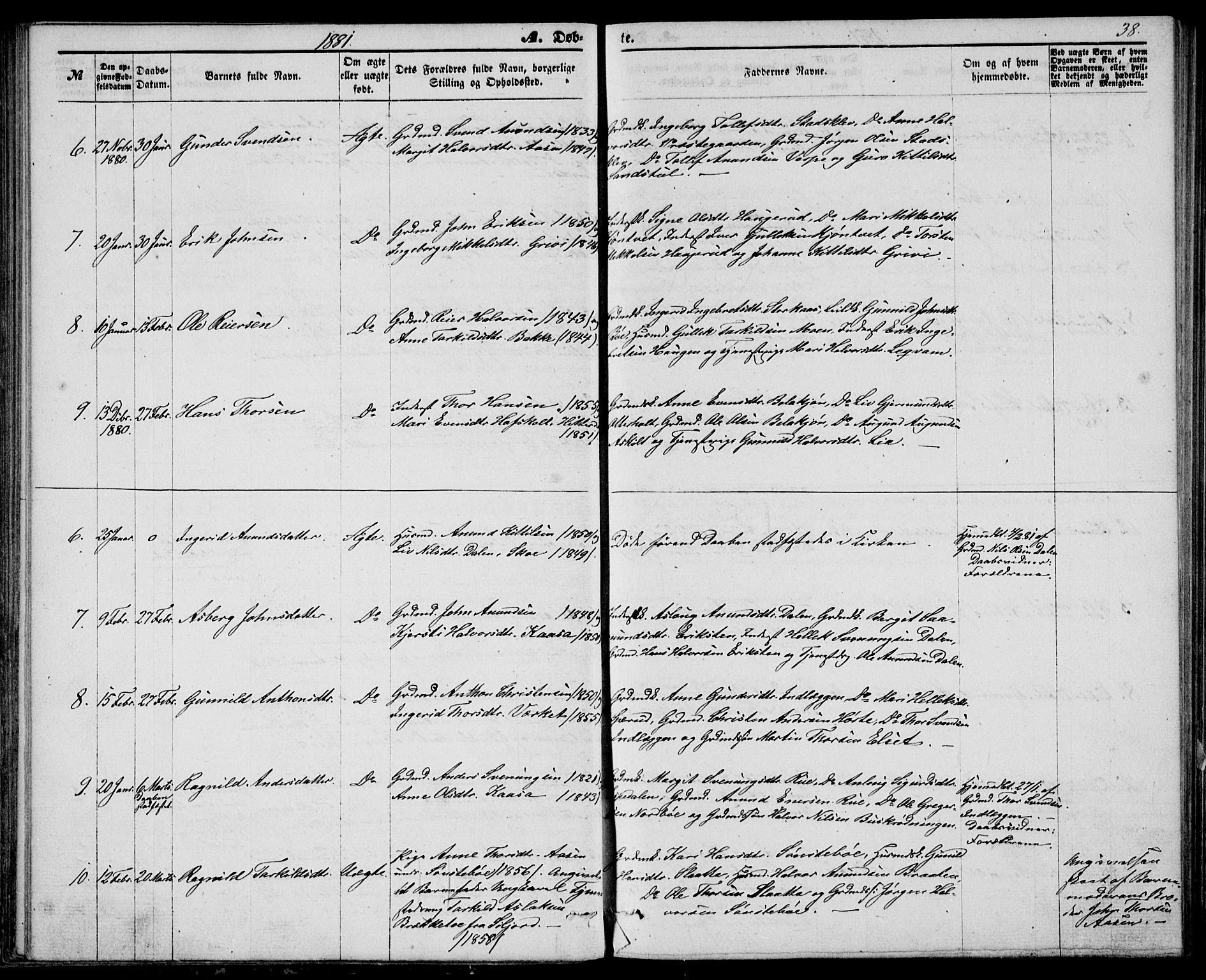 Bø kirkebøker, SAKO/A-257/G/Ga/L0004: Parish register (copy) no. 4, 1876-1882, p. 38