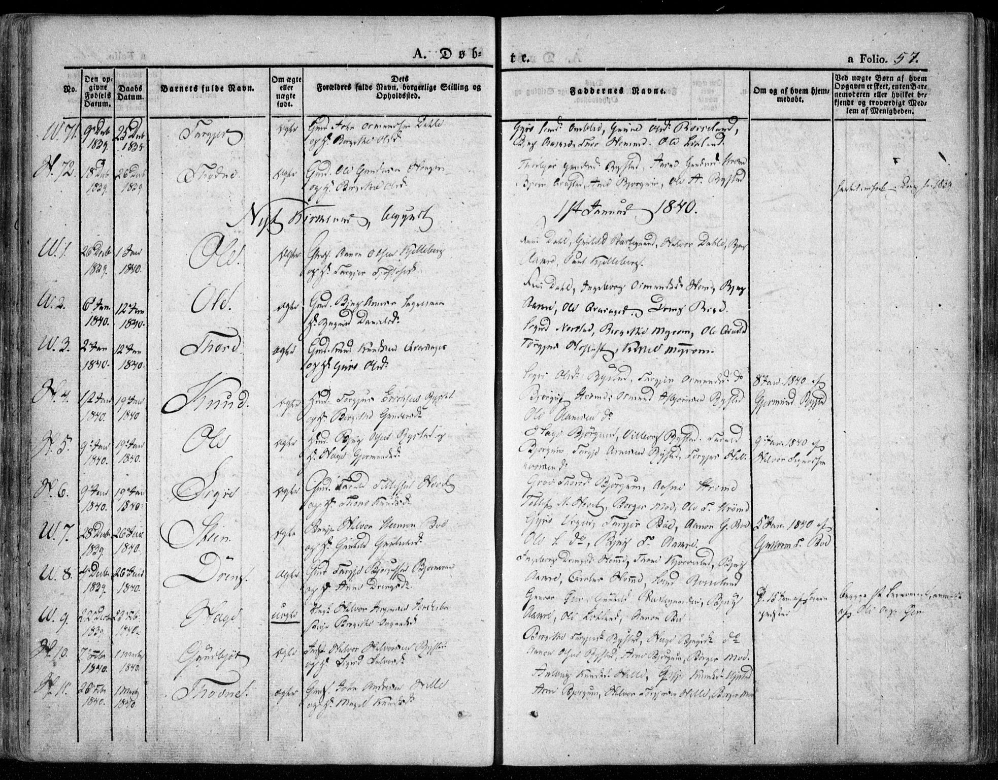 Valle sokneprestkontor, SAK/1111-0044/F/Fa/Fac/L0006: Parish register (official) no. A 6, 1831-1853, p. 57
