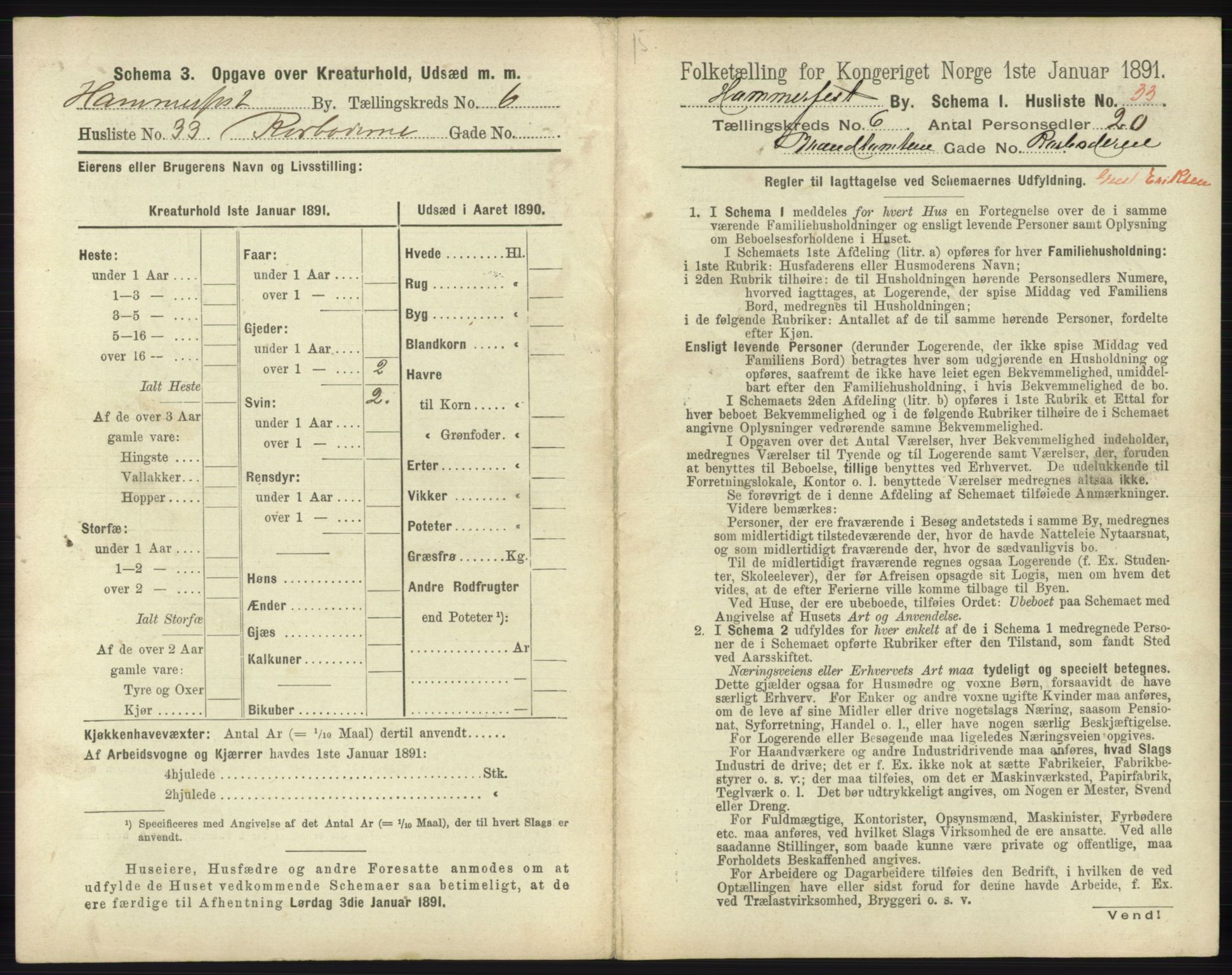 RA, 1891 census for 2001 Hammerfest, 1891, p. 1696