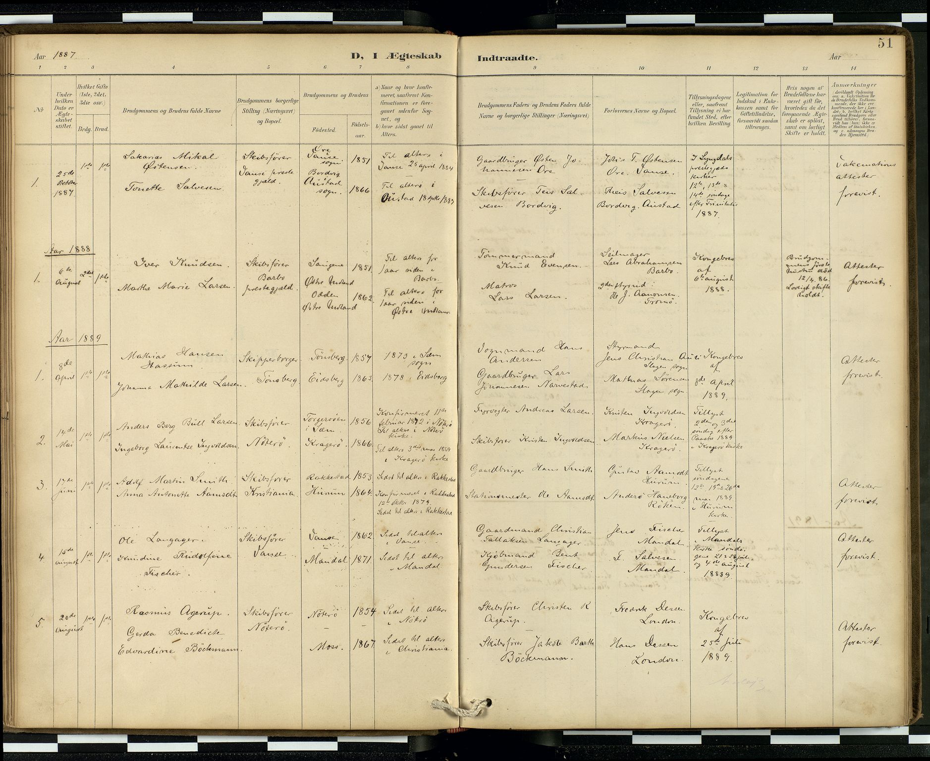  Den norske sjømannsmisjon i utlandet/London m/bistasjoner, SAB/SAB/PA-0103/H/Ha/L0002: Parish register (official) no. A 2, 1887-1903, p. 50b-51a