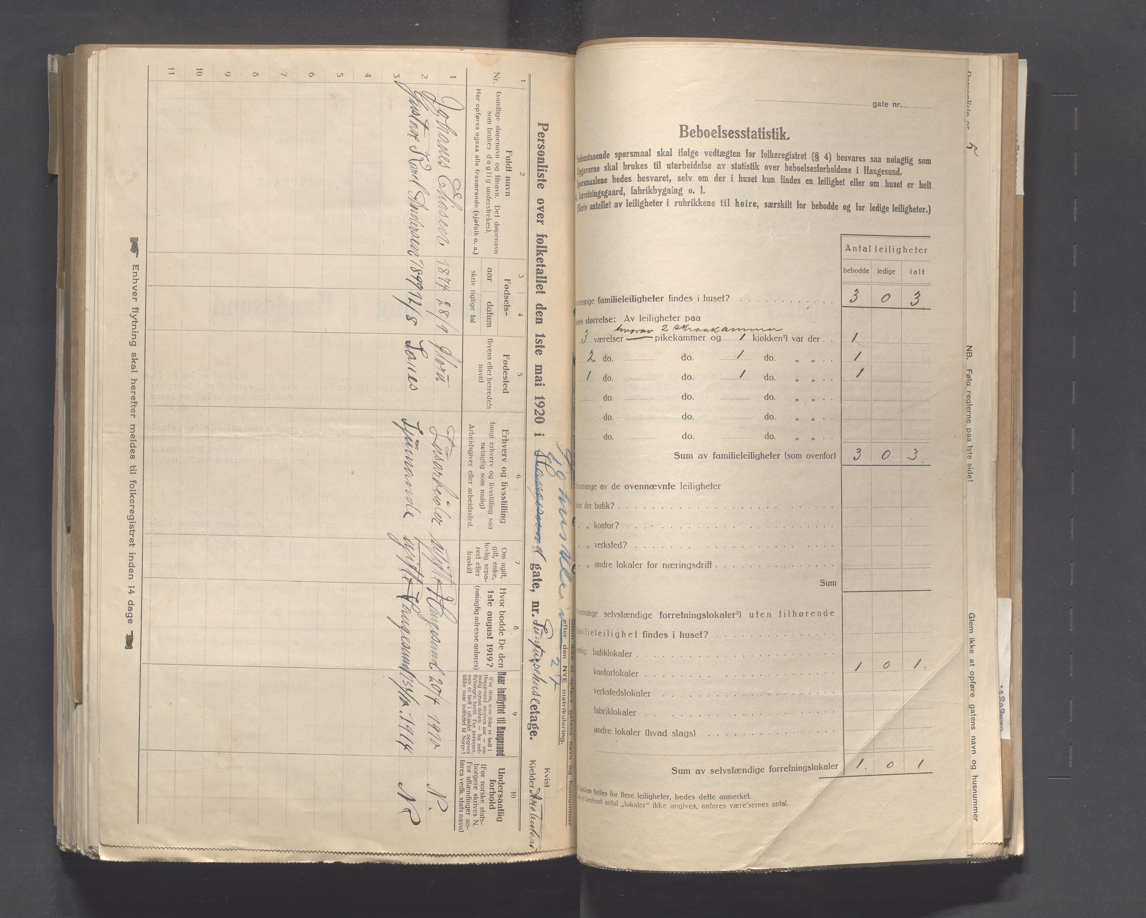 IKAR, Local census 1.5.1920 for Haugesund, 1920, p. 6291