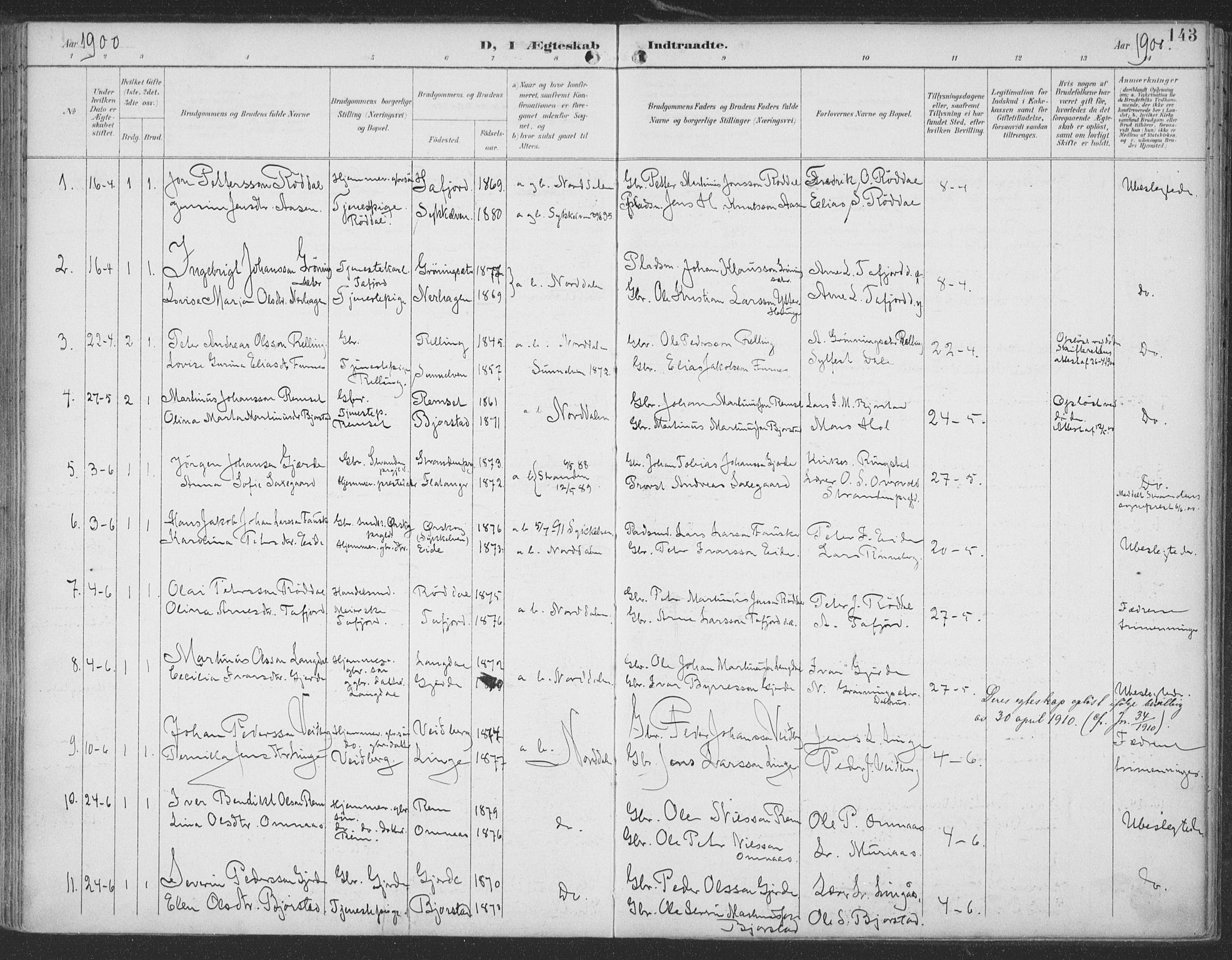 Ministerialprotokoller, klokkerbøker og fødselsregistre - Møre og Romsdal, SAT/A-1454/519/L0256: Parish register (official) no. 519A15, 1895-1912, p. 143