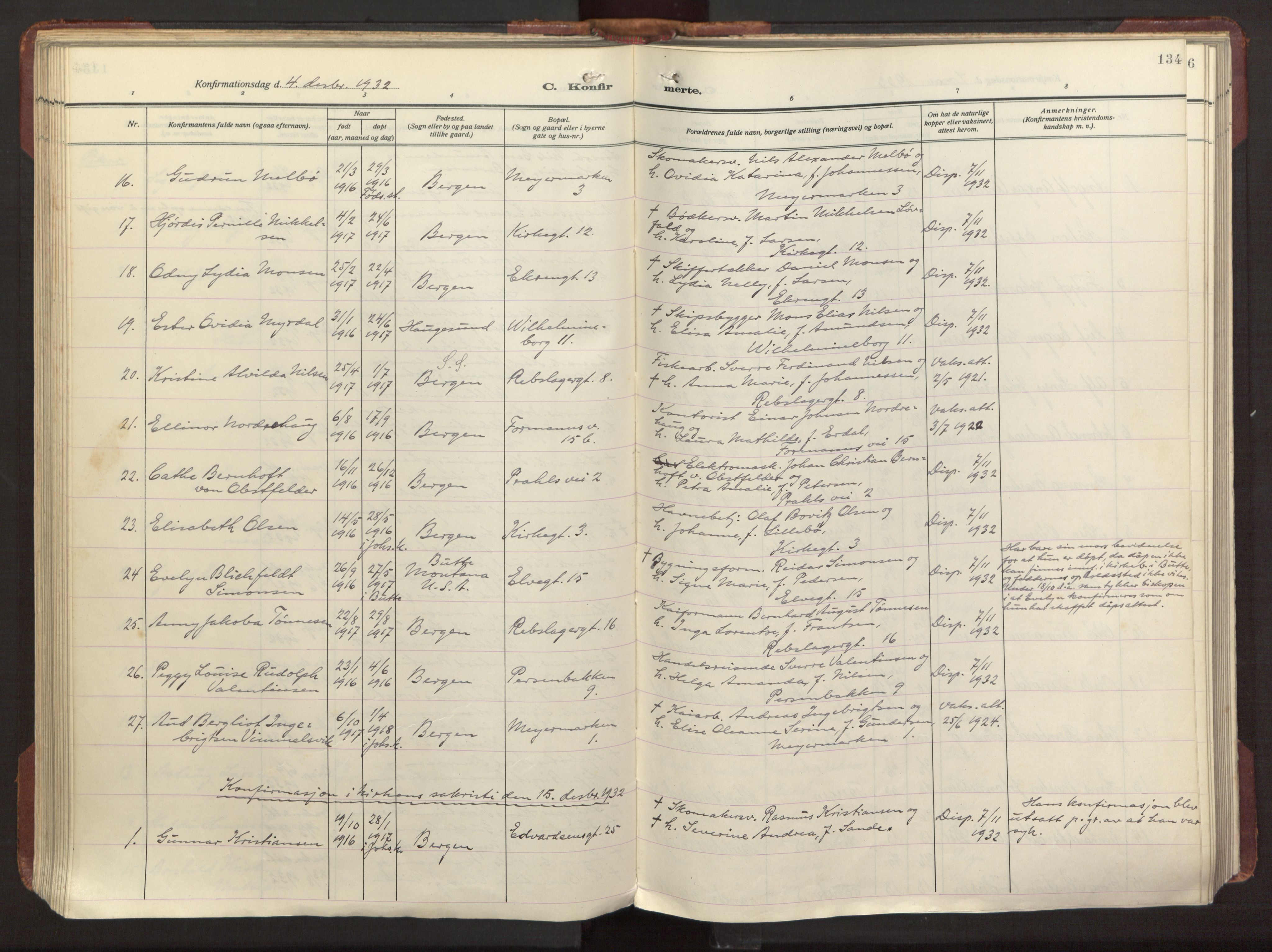 Sandviken Sokneprestembete, AV/SAB-A-77601/H/Ha/L0013: Parish register (official) no. C 4, 1926-1943, p. 134