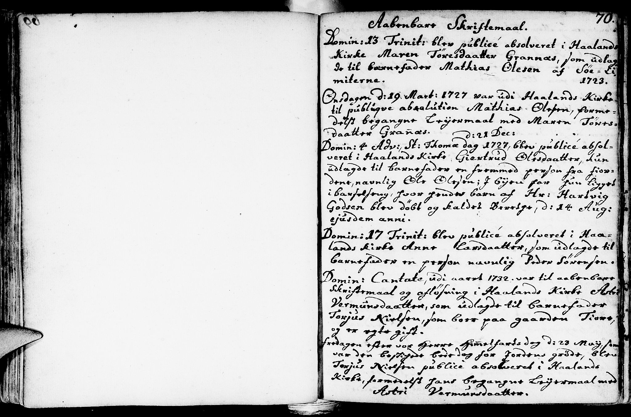 Håland sokneprestkontor, SAST/A-101802/001/30BA/L0002: Parish register (official) no. A 2, 1722-1794, p. 70